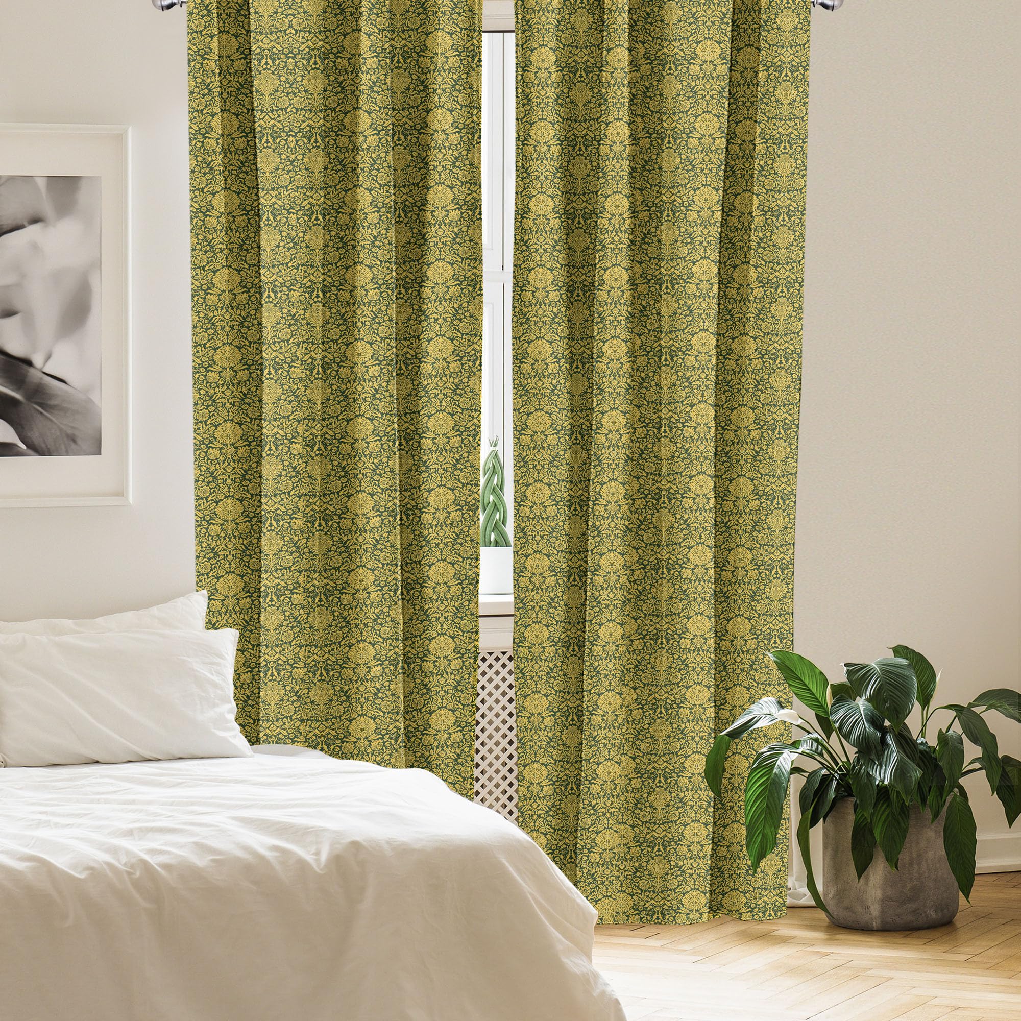 Ambesonne Floral Window Curtains - Victorian Baroque Flower Design with Swirl Petals & Branches Print, Lightweight Home Decor 2-Panel Set with Rod Pocket (28