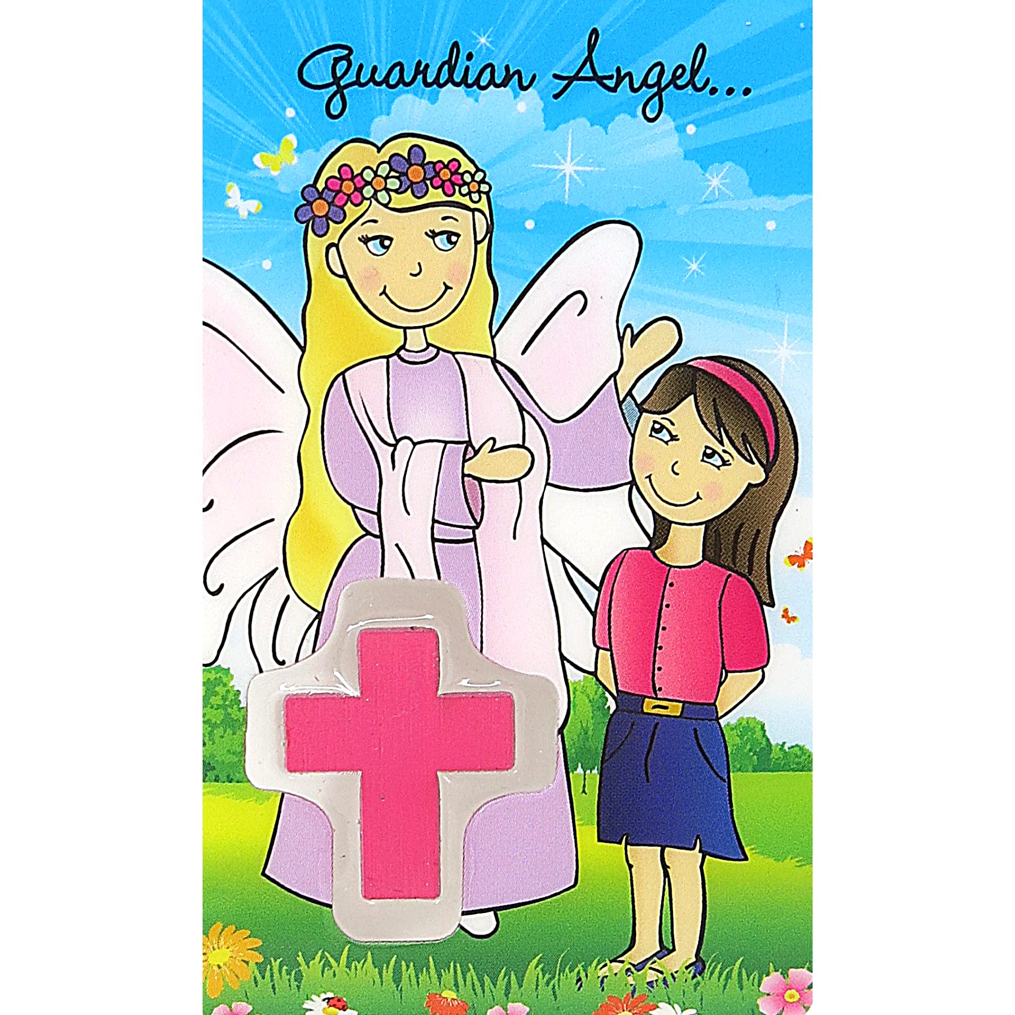 Needzo Guardian Angel Prayer Card with Medal - Catholic Saint Pocket Bookmark & Bible Page Holder (3.3/8 Inch, Pack of 3) - Perfect for Prayer Time, Bible Study & Gift Giving