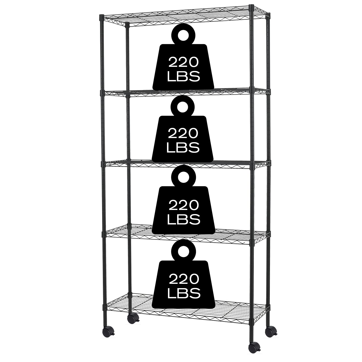 5-Tier Heavy Duty Metal Wire Shelving Unit with Wheels, 60