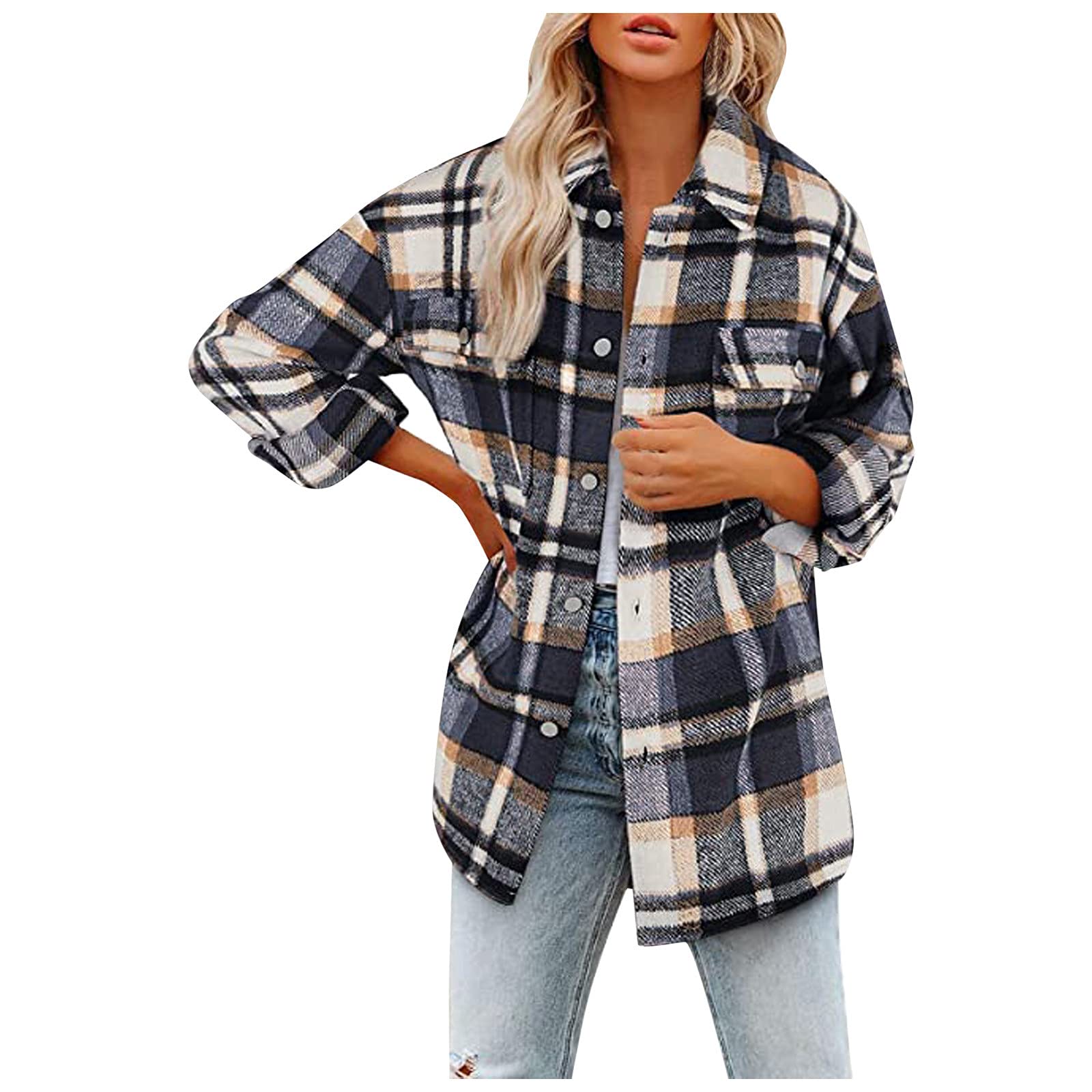 Women's Long Sleeve Cotton Flannel Shirt - Brushed Soft Plaid Button Down Shirt with Lapel & Chest Pocket | Casual Retro Style for Fall, Winter & Outdoor Activities