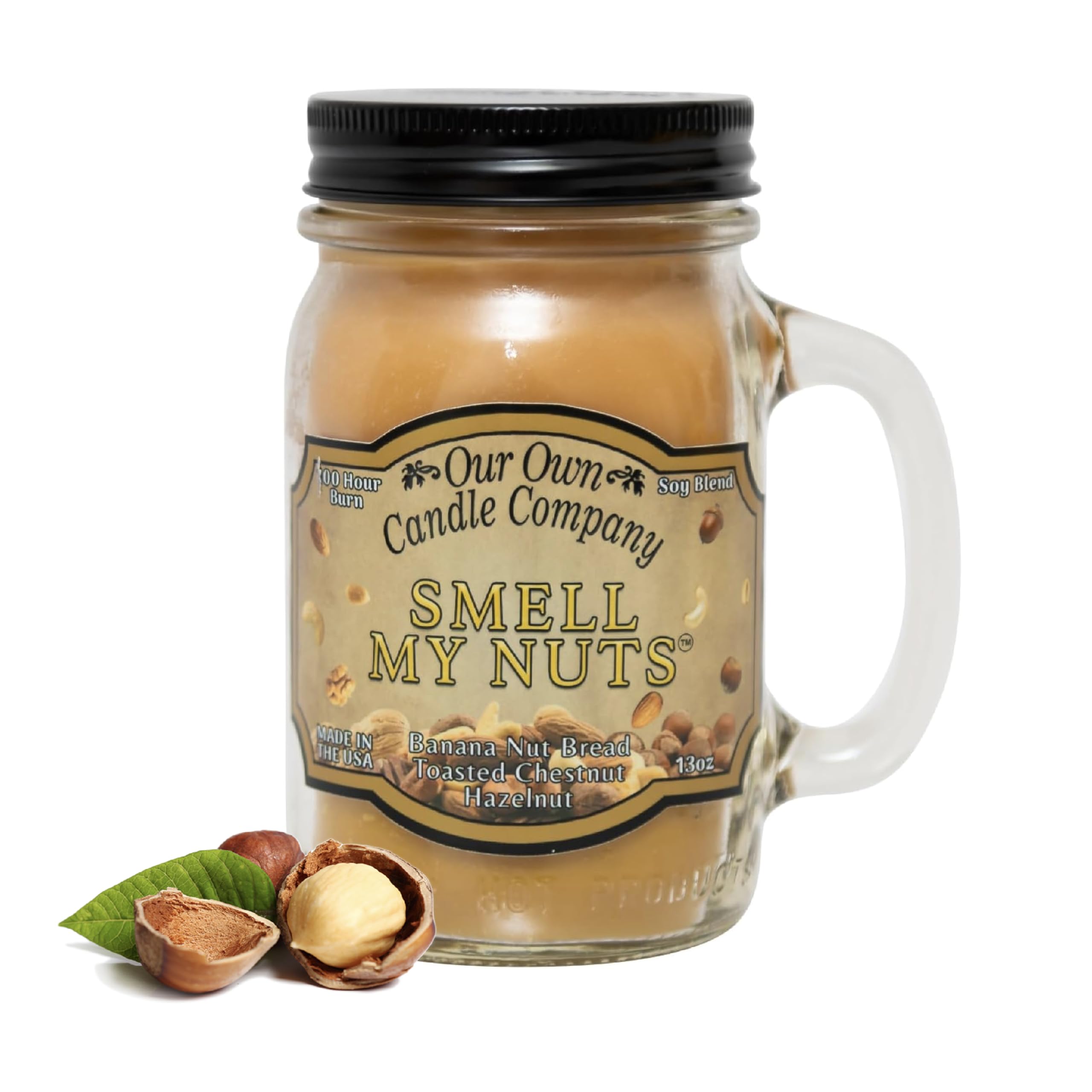 Smell My Nuts Scented 13oz Mason Jar Candles 3-Pack - Banana Nut Bread, Toasted Coconut & Hazelnut Fragrances | Handmade Soy Wax Candles for Home, Office & Gift Giving | Long-Lasting Aromatherapy Relaxation