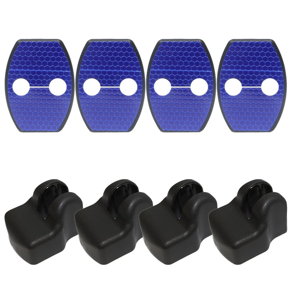 Waterproof Reflective Blue Auto Door Lock Striker Cover 4pcs + Door Arm Stopper Cover 4pcs for Toyota Camry Corolla RAV4 - Durable Car Accessories for Night Safety & Door Protection