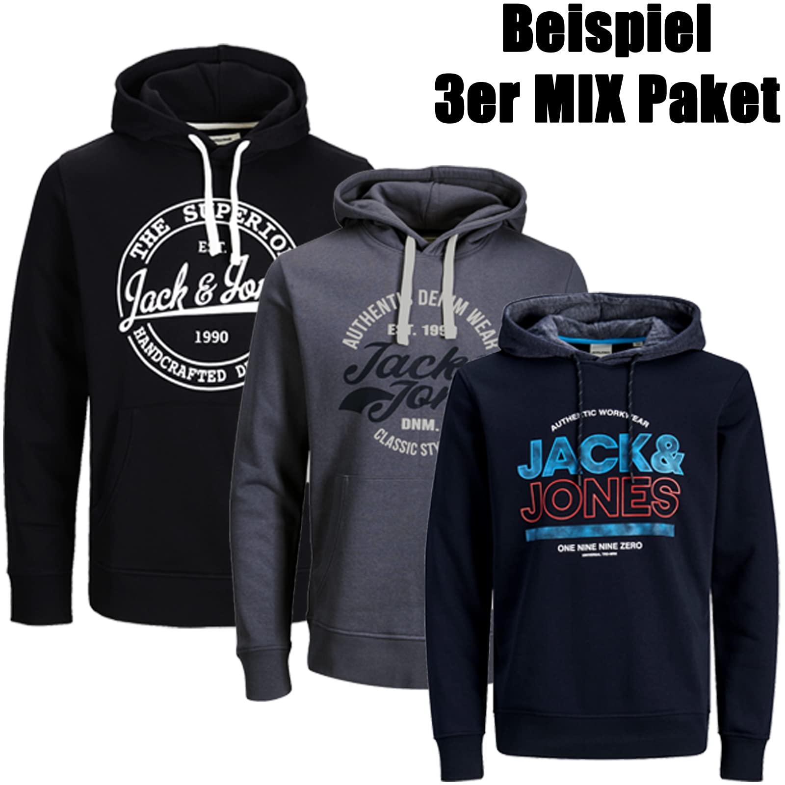 JACK & JONES Men's 3-Pack Cotton Blend Hoodie Sweatshirt with Hood - Casual Pullover for Streetwear, Gym & Everyday Wear