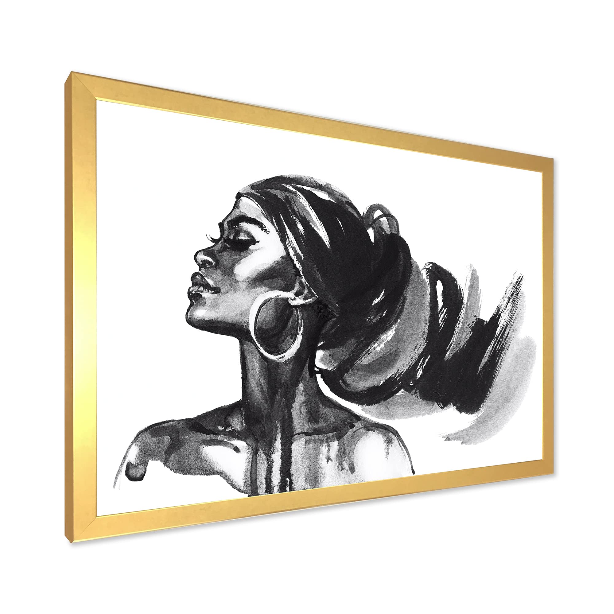 DesignQ Black and White Portrait of African American Woman - Modern Framed Wall Art Decor for Living Room, Bedroom & Office