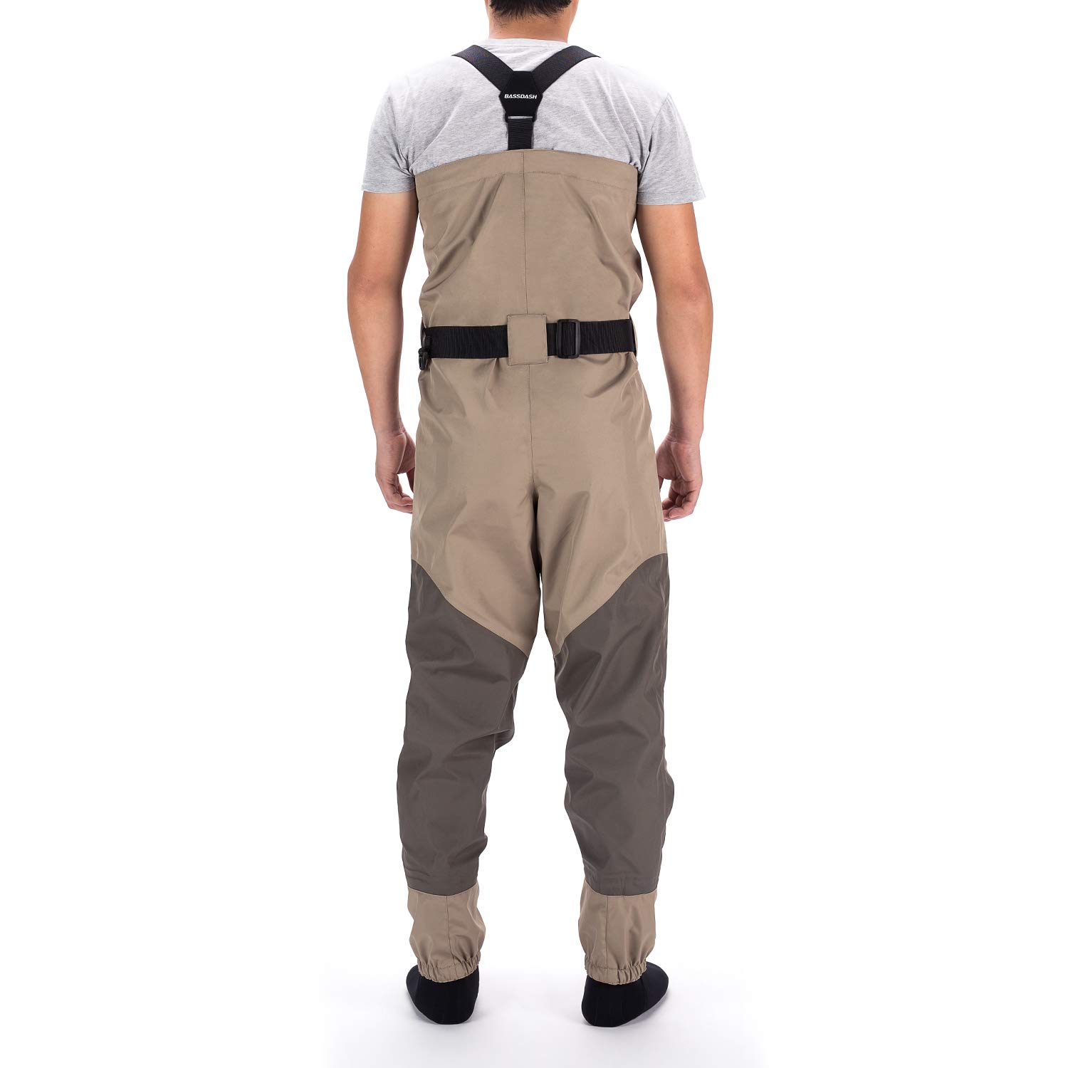 BASSDASH Men's Breathable Convertible Chest & Waist Waders for Fishing and Hunting - Stocking Foot & Boot Foot Options - Ideal for Fly Fishing, Duck Hunting, and Outdoor Water Activities