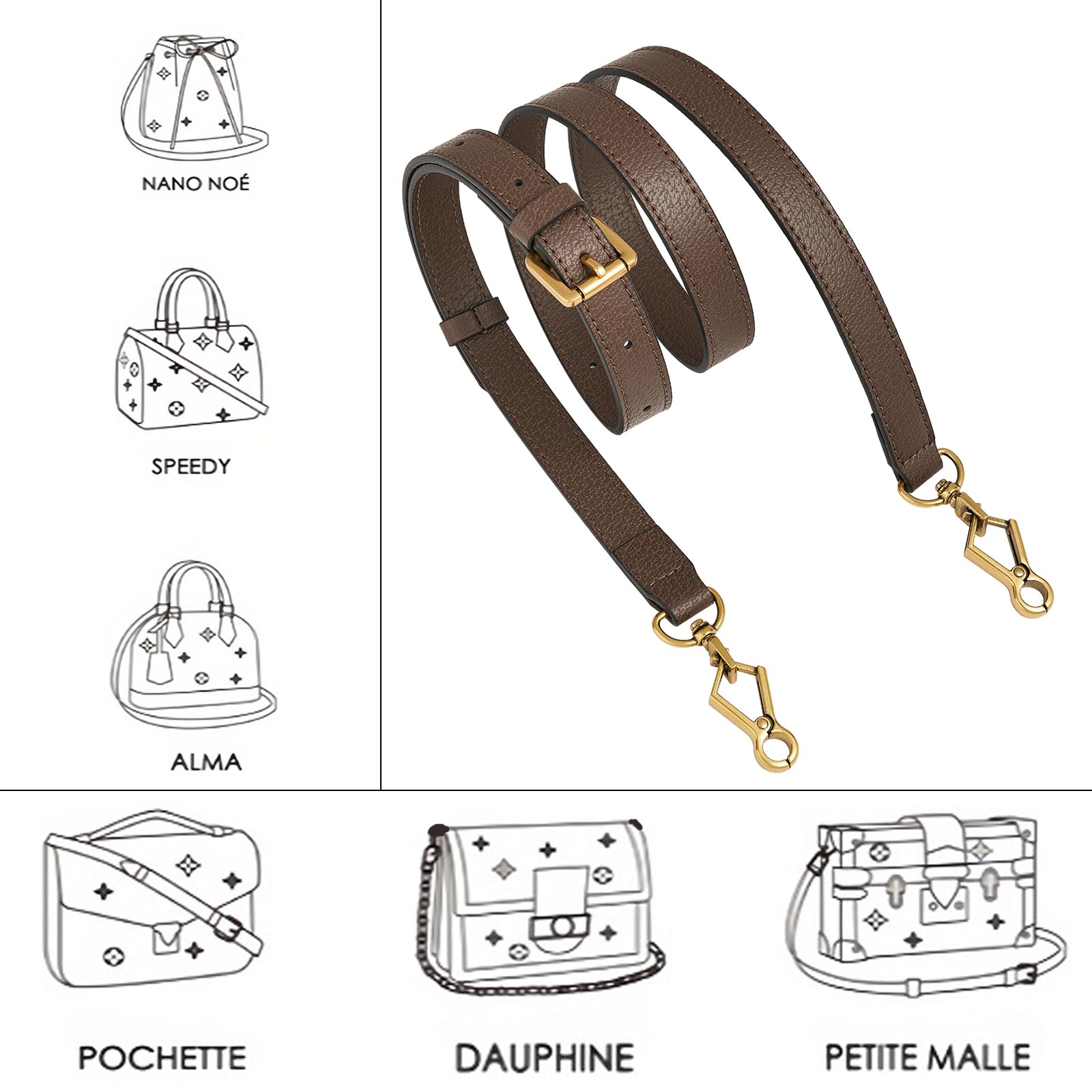 Genuine Leather Crossbody Purse Strap - Adjustable Long Replacement Handbag Strap for Women | Perfect for Everyday Use, Travel, and Fashion Accessories