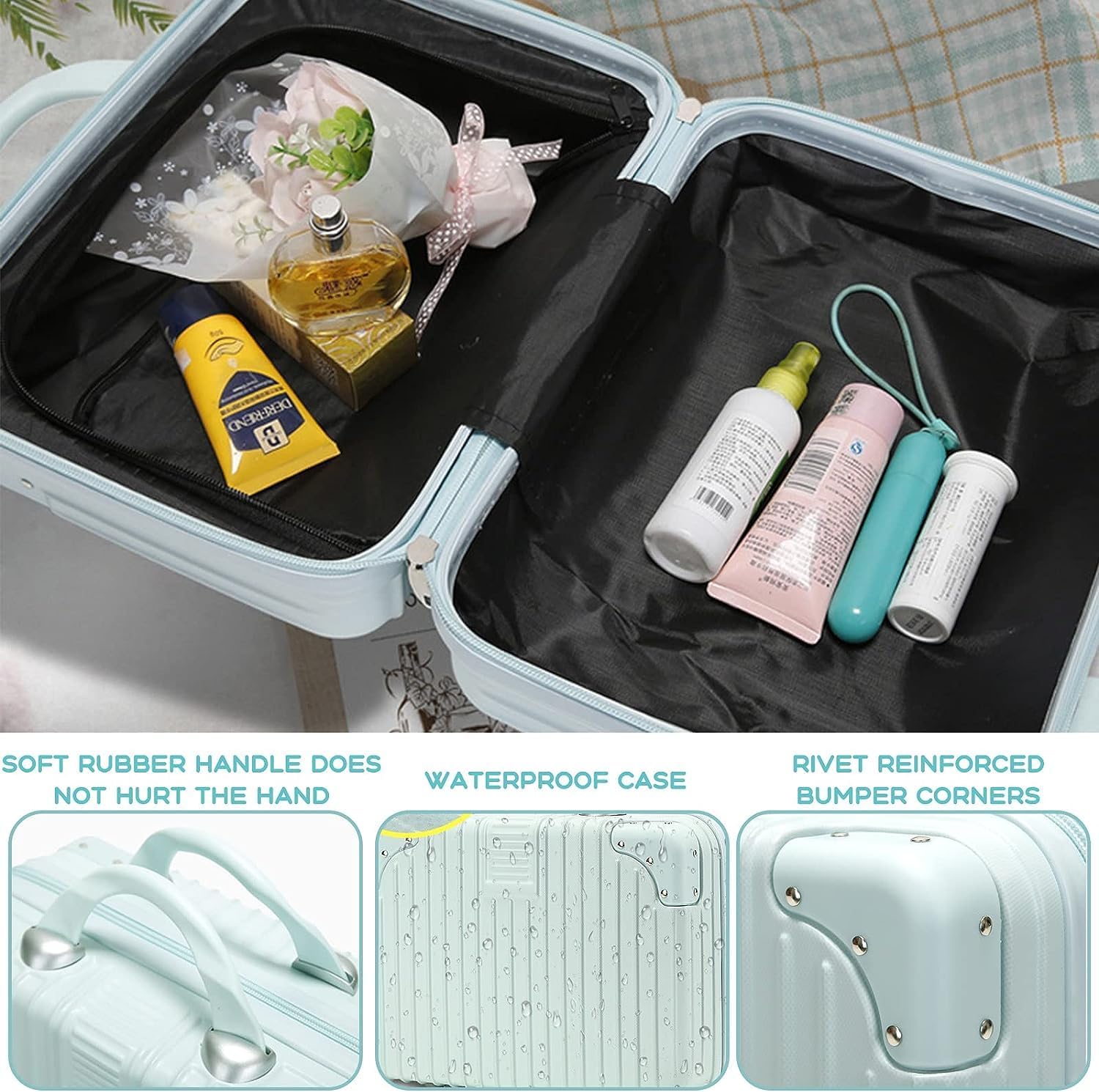 Brikipth 14 Inch Small Suitcase - Lightweight Hand Carry Travel Luggage for Women, Waterproof Cosmetic Storage Bag, Cute Mini Travel Case (Black-White) - Perfect for Weekend Trips, Airplane Carry-On & Business Travel