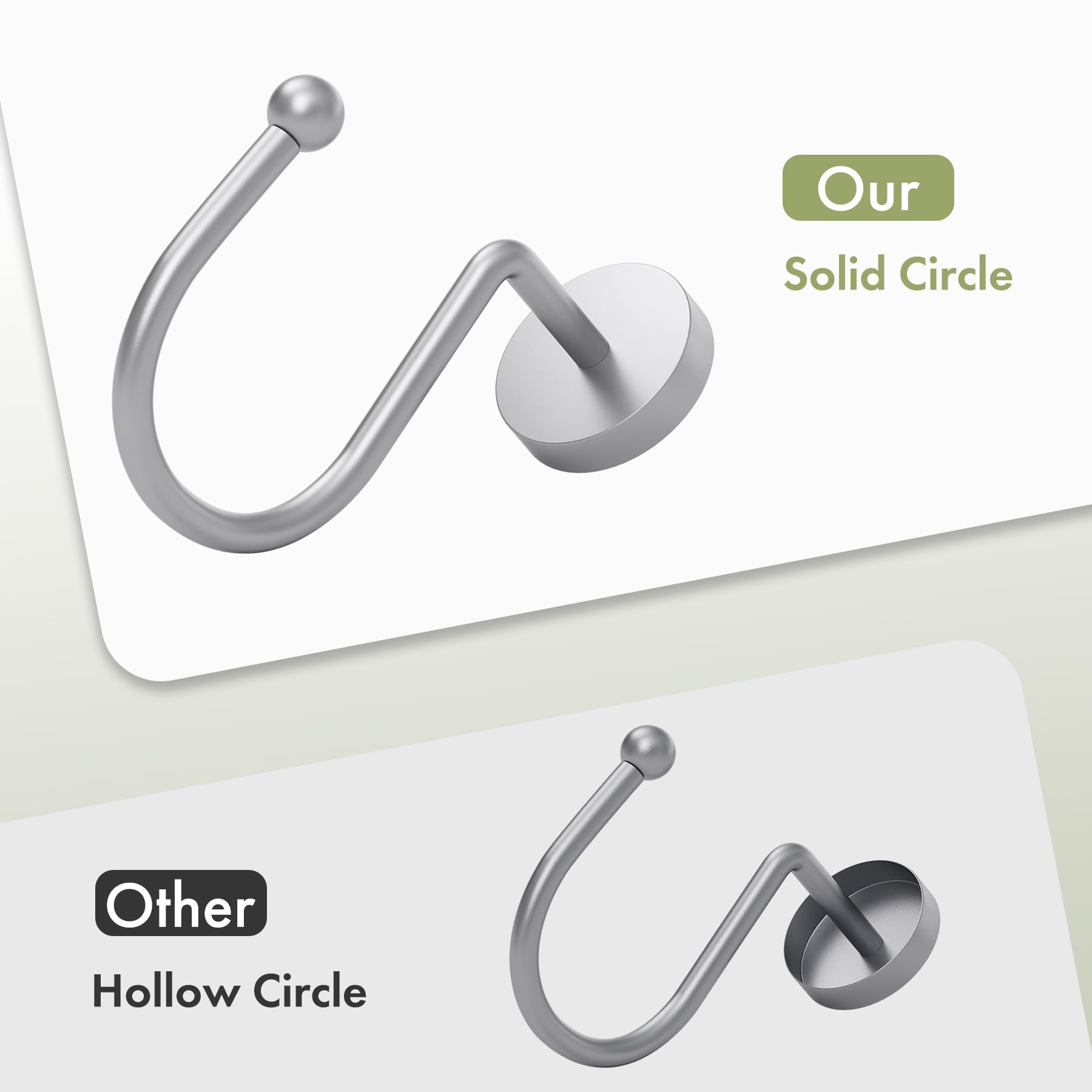 Premium Silver Shower Curtain Hooks - 12PCS Heavy Duty Rust-Proof Metal Rings for Bathroom Decor, Modern Shower Rod Hooks for Liners & Curtains - Perfect for Bathroom, Hotel, and Spa Renovations