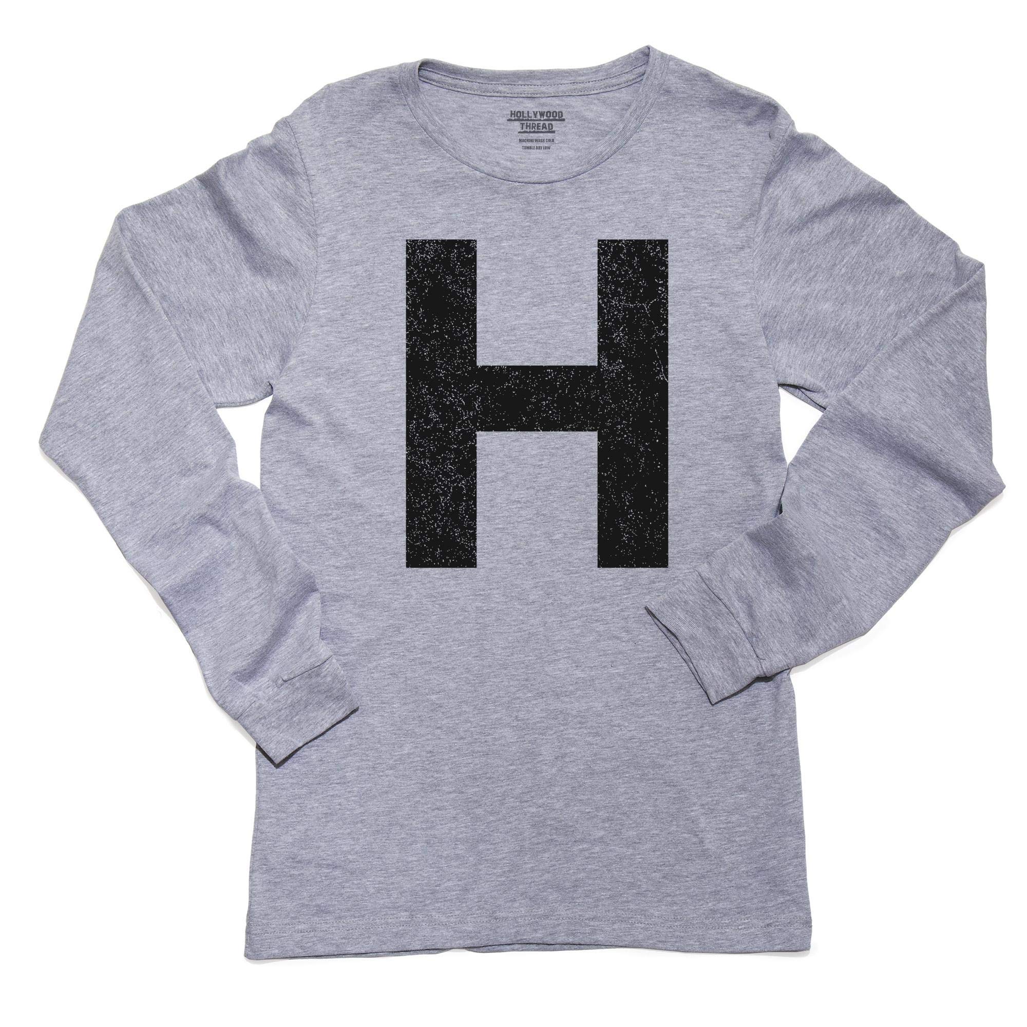 Hollywood Thread Monogram - H - Letter in Stately Black Long Sleeve Youth T-Shirt | Stylish Kids' Fashion for School, Parties & Casual Wear | Premium Cotton Comfort