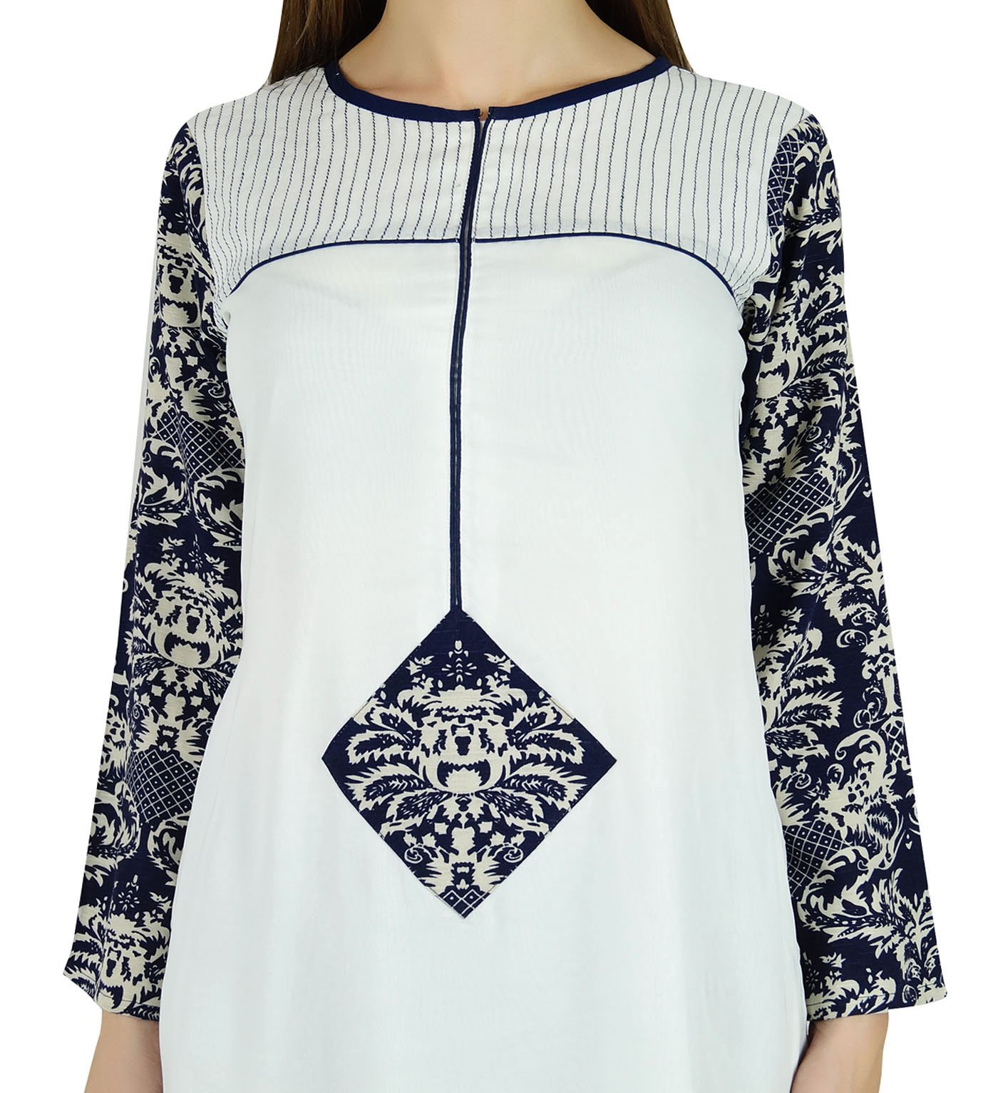 Bimba Women's White Lawn Kurta Kurti - Georgette Long Sleeve Blouse for Casual Wear & Festive Occasions | Perfect Gift for Women