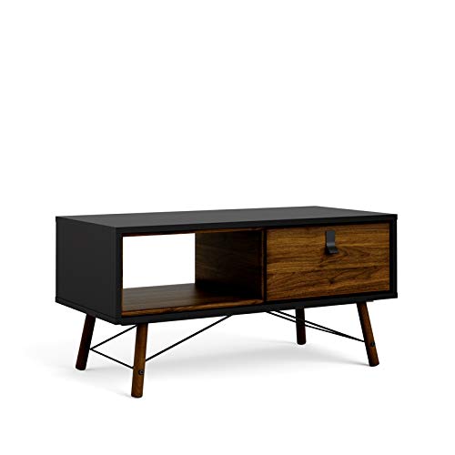 Allora 1 Drawer Modern Coffee Table - Black Matte & Walnut Finish for Living Room, Bedroom or Office - Stylish Storage End Table with Drawer for Home Decor