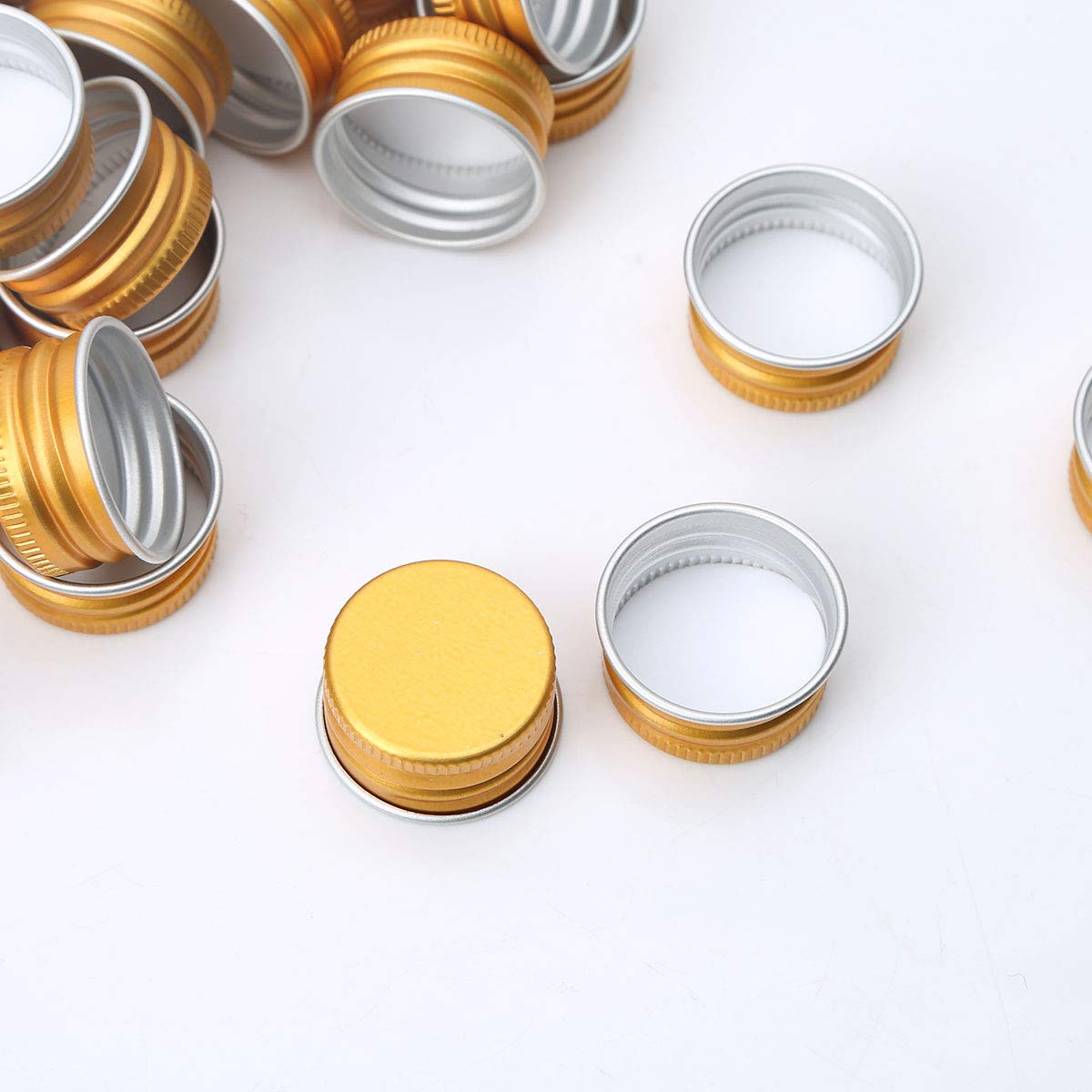 50 Pack Small Borosilicate Glass Bottles with Rustproof Aluminum Screw Caps - 24mm Gold Threaded Lids Replacement for Essential Oils, Perfumes & DIY Crafts (Perfect for Home, Travel & Gift Packaging)