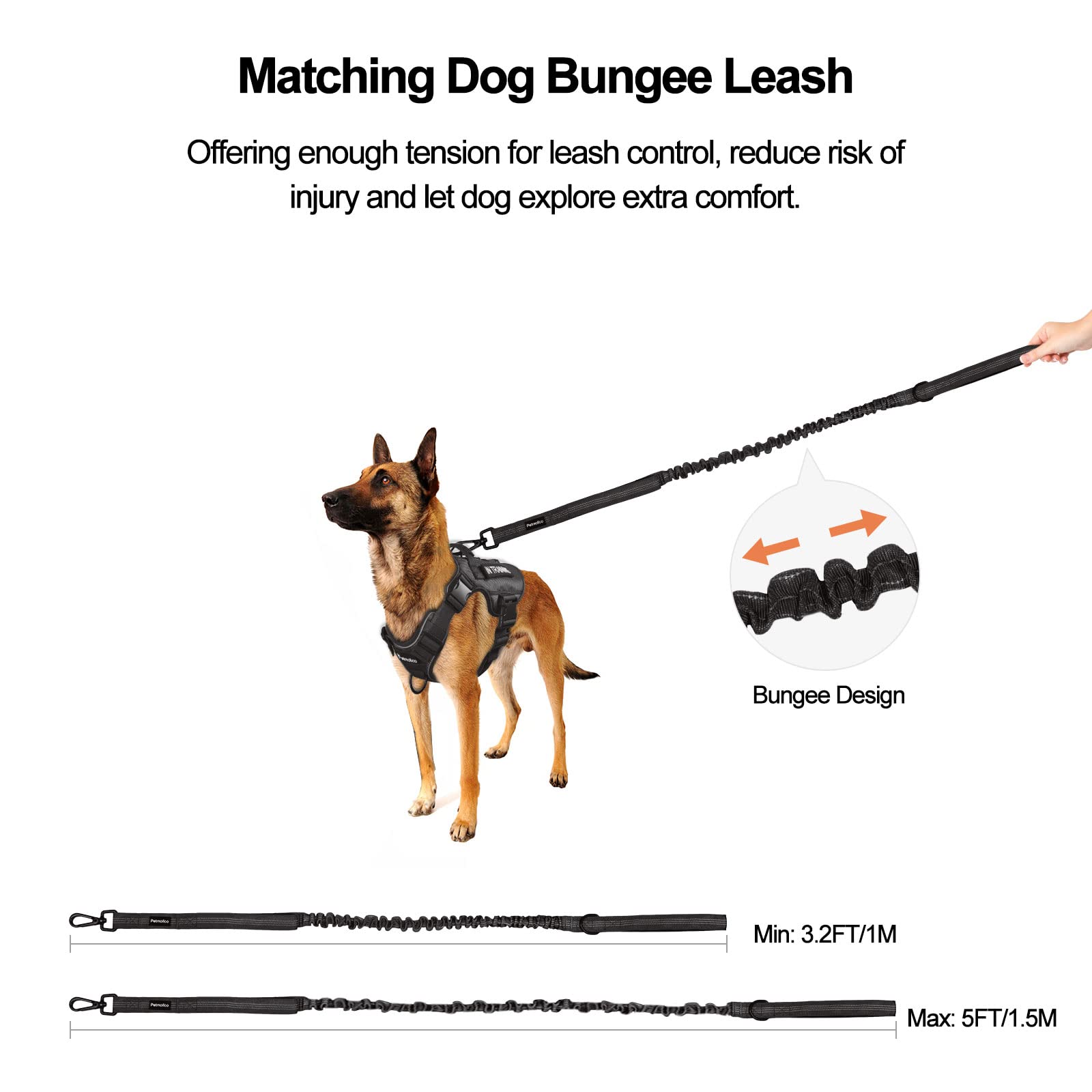 Tactical Dog Harness with Leash - No Pull Pet Harness for Large Dogs | Adjustable Hook & Loop Panels for Military Service & Training | Durable Black Harness for Hiking, Outdoor Adventures & Police K9 Work