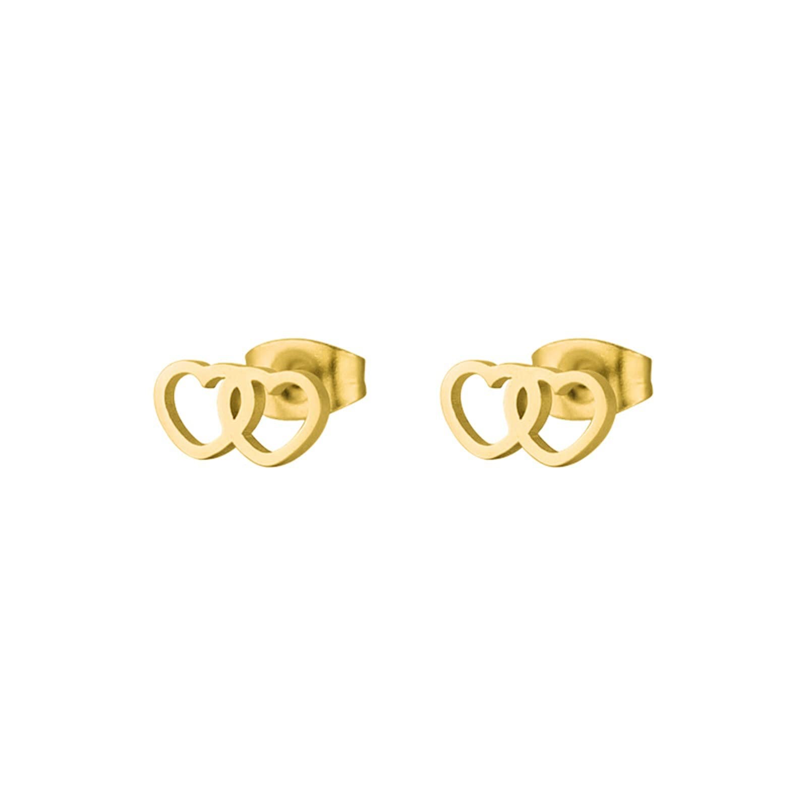 Titanium Stud Earrings for Women - 3 Pairs Silver Black Gold Double Hollow Heart Earrings | Hypoallergenic, Lightweight Jewelry for Everyday Wear, Gift Giving & Special Occasions