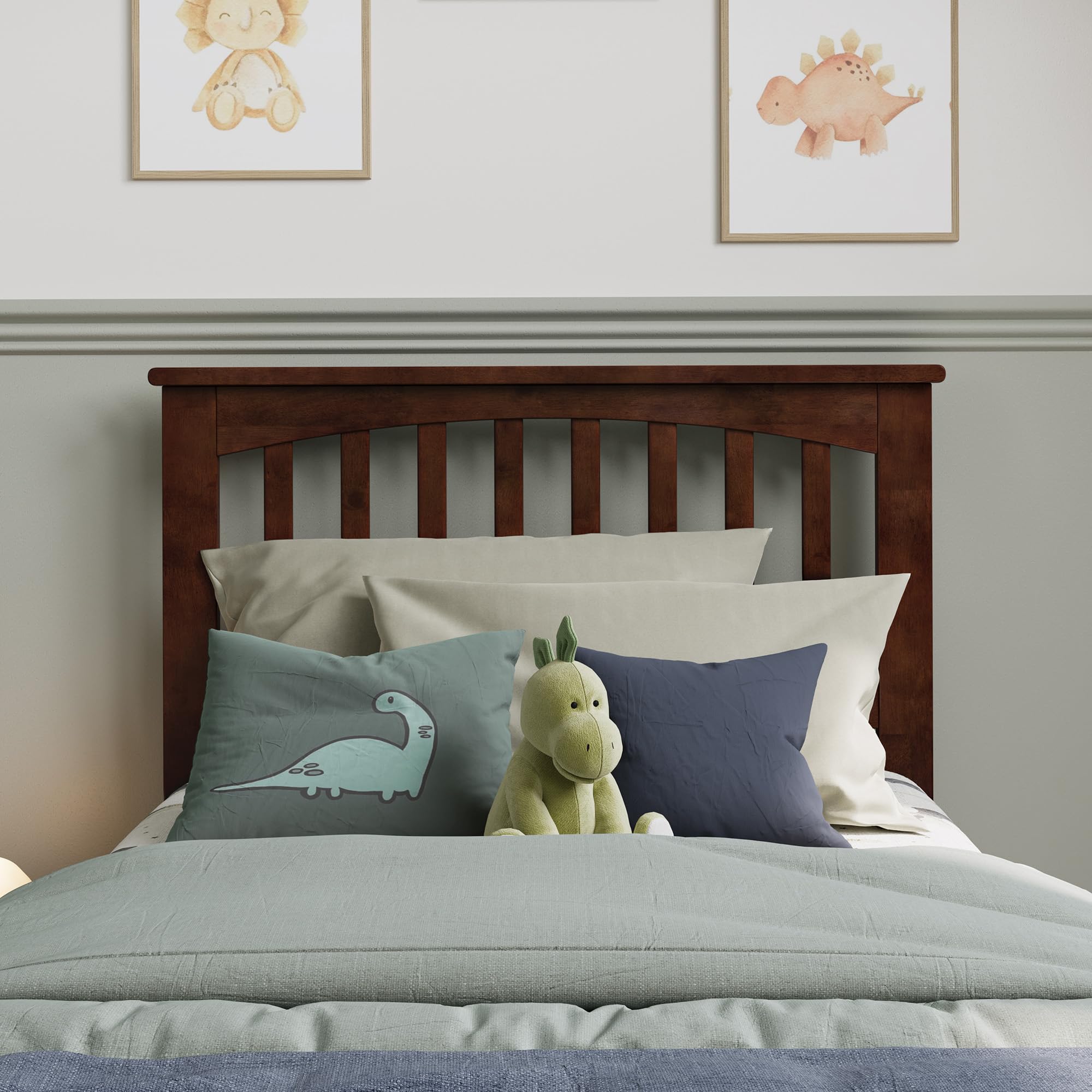 AFI Mission Twin Solid Wood Headboard with USB Charging Ports - Walnut Finish - Modern Bedroom Furniture for Kids & Teens - Perfect for Small Spaces & Shared Rooms