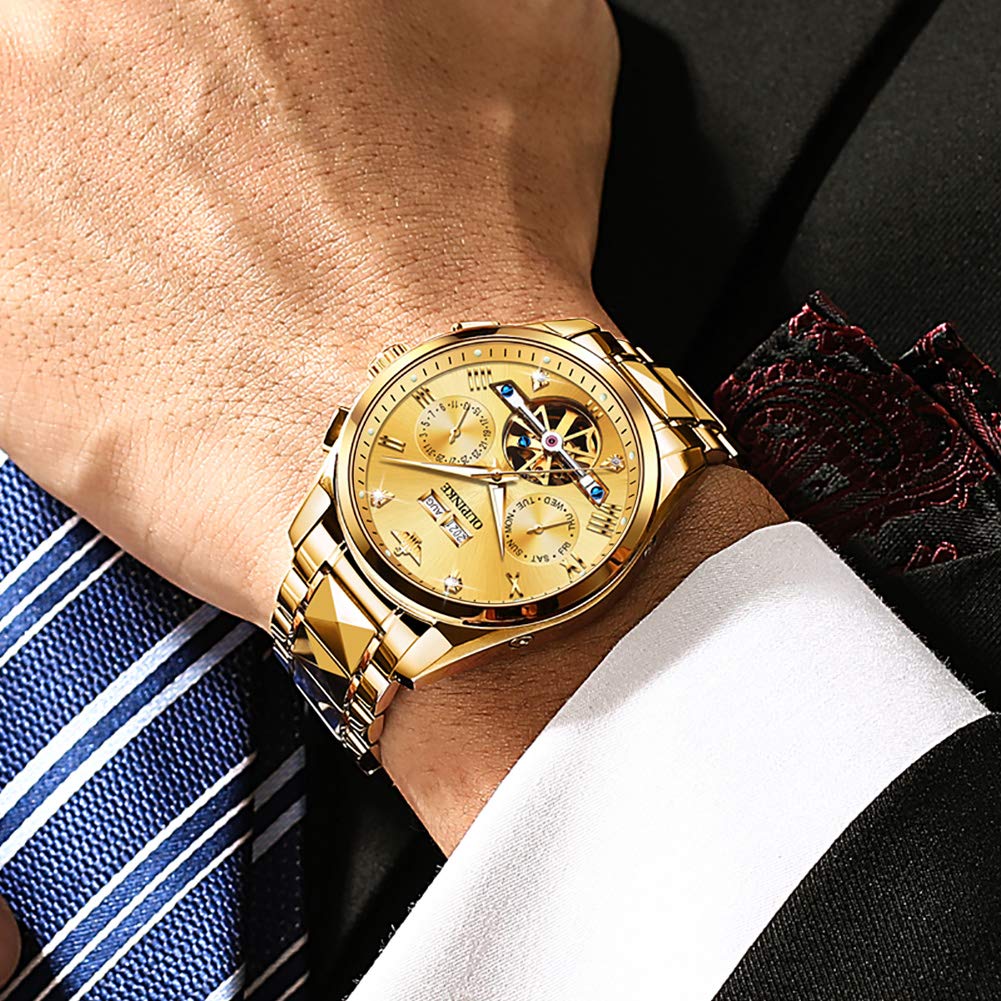 Luxury Men's Automatic Skeleton Watch with Diamond & Sapphire Crystal - Self-Winding Dress Watch in Tungsten Steel - Perfect for Business, Formal Events & Gifts