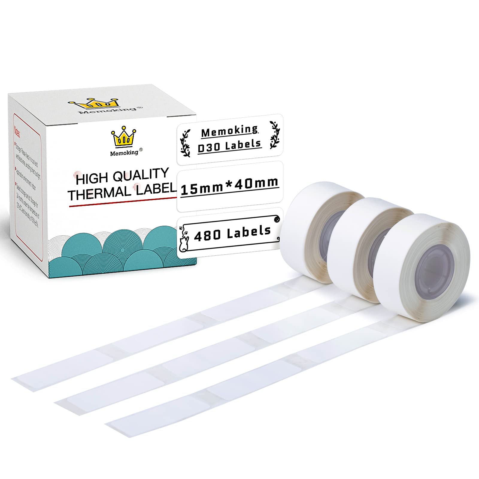 D30 Thermal Label Paper - 15x40mm (0.59x1.57inch) White Strong-Adhesive Sticker Rolls for Name Tags, Price Labels & Storage Organization - Compatible with Memoking/Phomemo D30 Label Printer (3 Rolls) - Perfect for Retail, Office & Home Organization