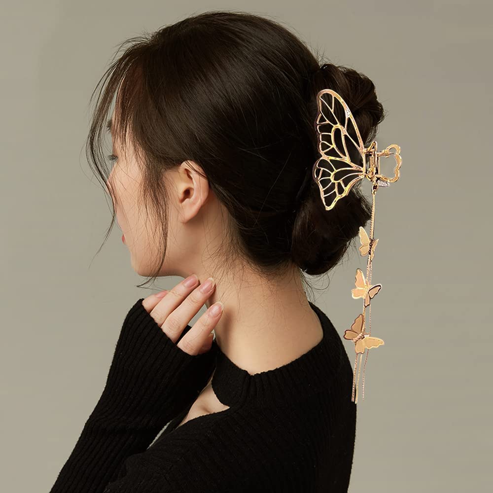 2PCS Butterfly Hair Clips for Women - Metal Hair Claw Clip with Non-Slip Grip, Large Butterfly Tassel Hair Accessories for Girls (Pack of 2) - Perfect for Parties, Weddings, and Everyday Hairstyles