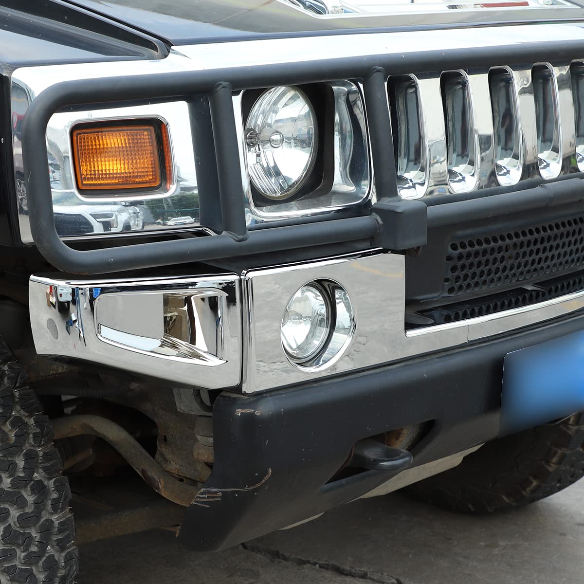 Hummer H2 2003-2009 Front Bumper Corner Bezels Cover & Lower Trim Set - 5-Piece Protection Kit (Bright Silver) | Durable Bumper Guards for Off-Roading & Daily Driving