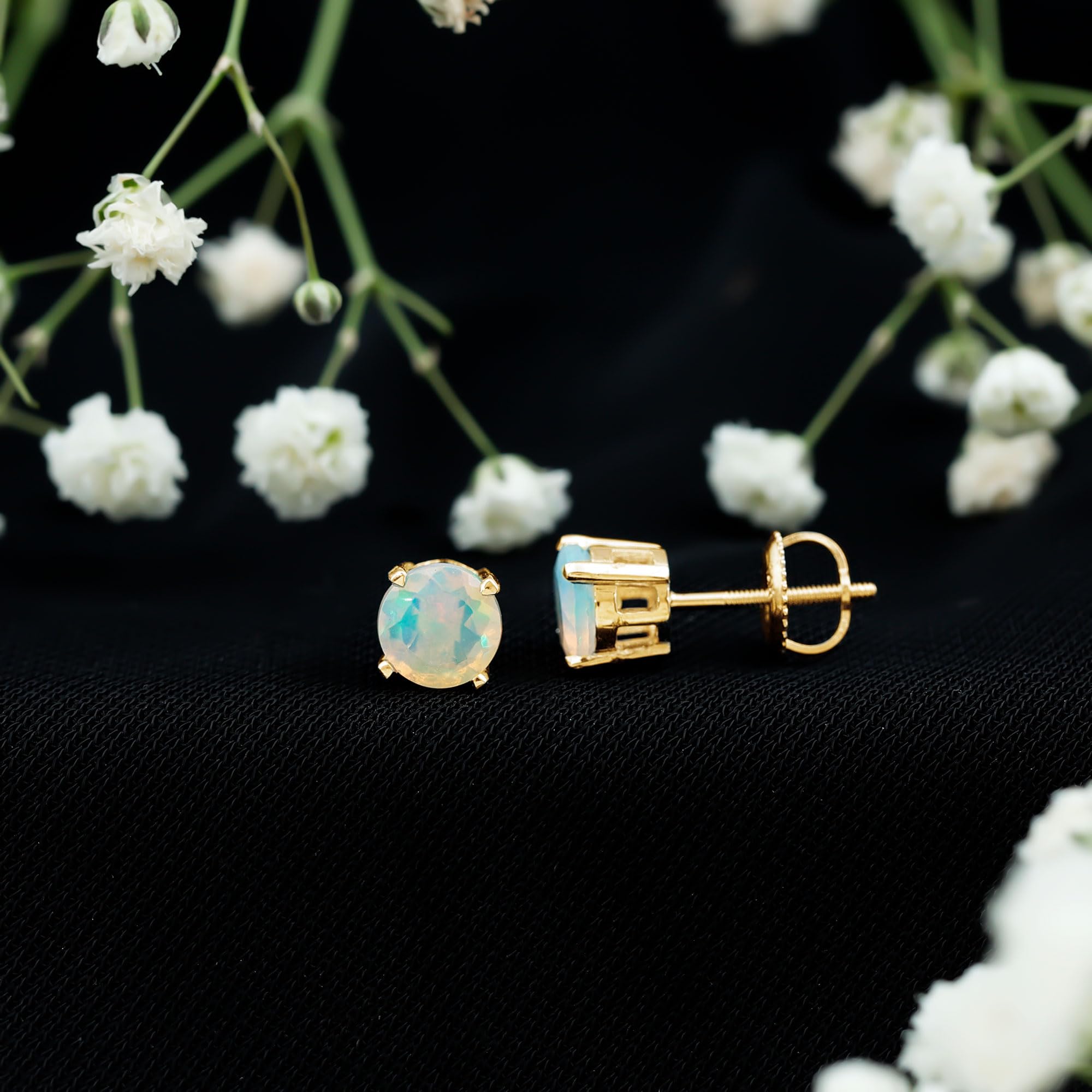 Certified Natural Opal Stud Earrings for Women | AAA Quality October Birthstone Jewelry | Perfect Gift for Birthday, Anniversary & Special Occasions