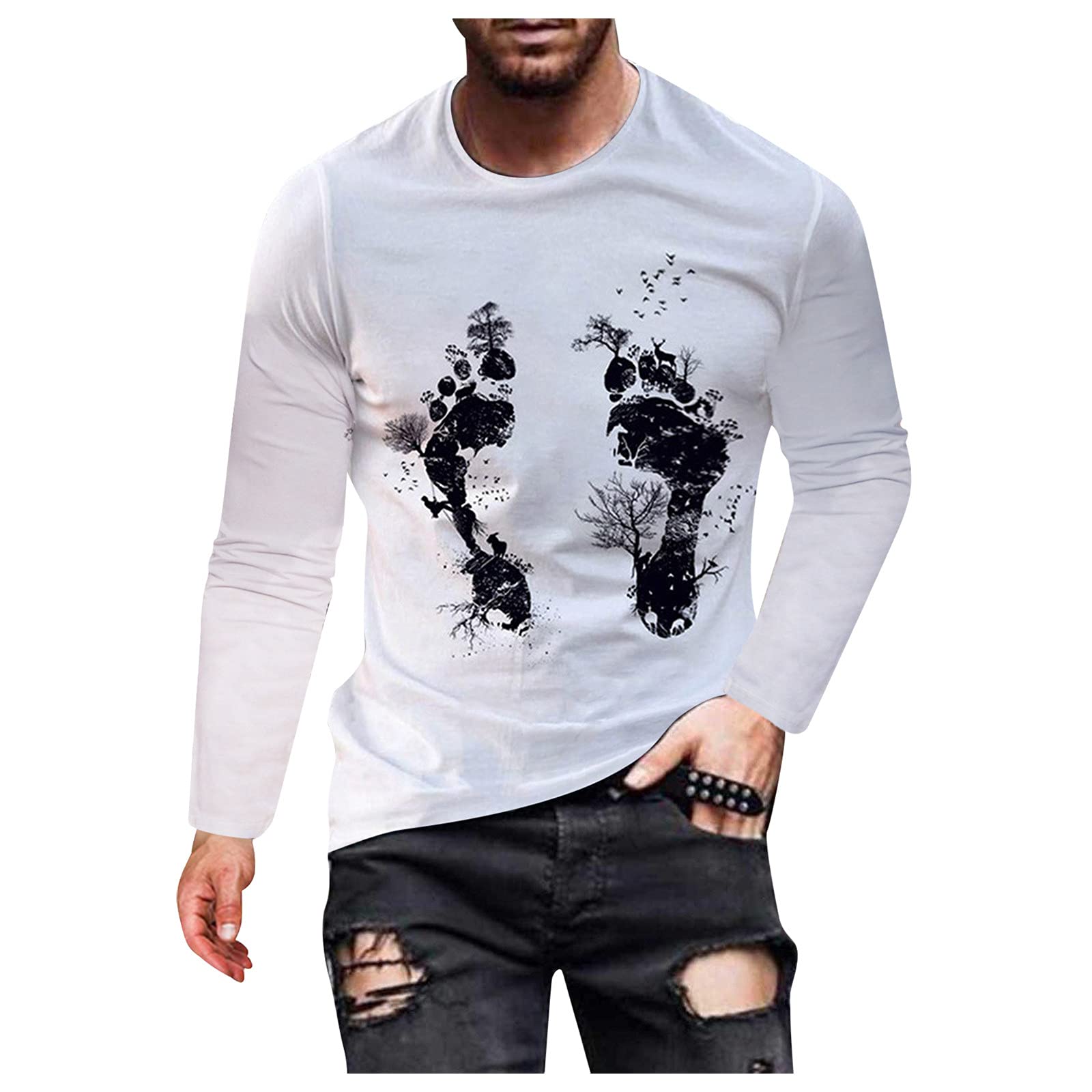 BEUU Men's Long Sleeve T-Shirt - Fall Streetwear Abstract Portrait Print Crewneck Tee for Workout, Athletics & Casual Wear | Perfect for Gym, Street Style & Everyday Outfits