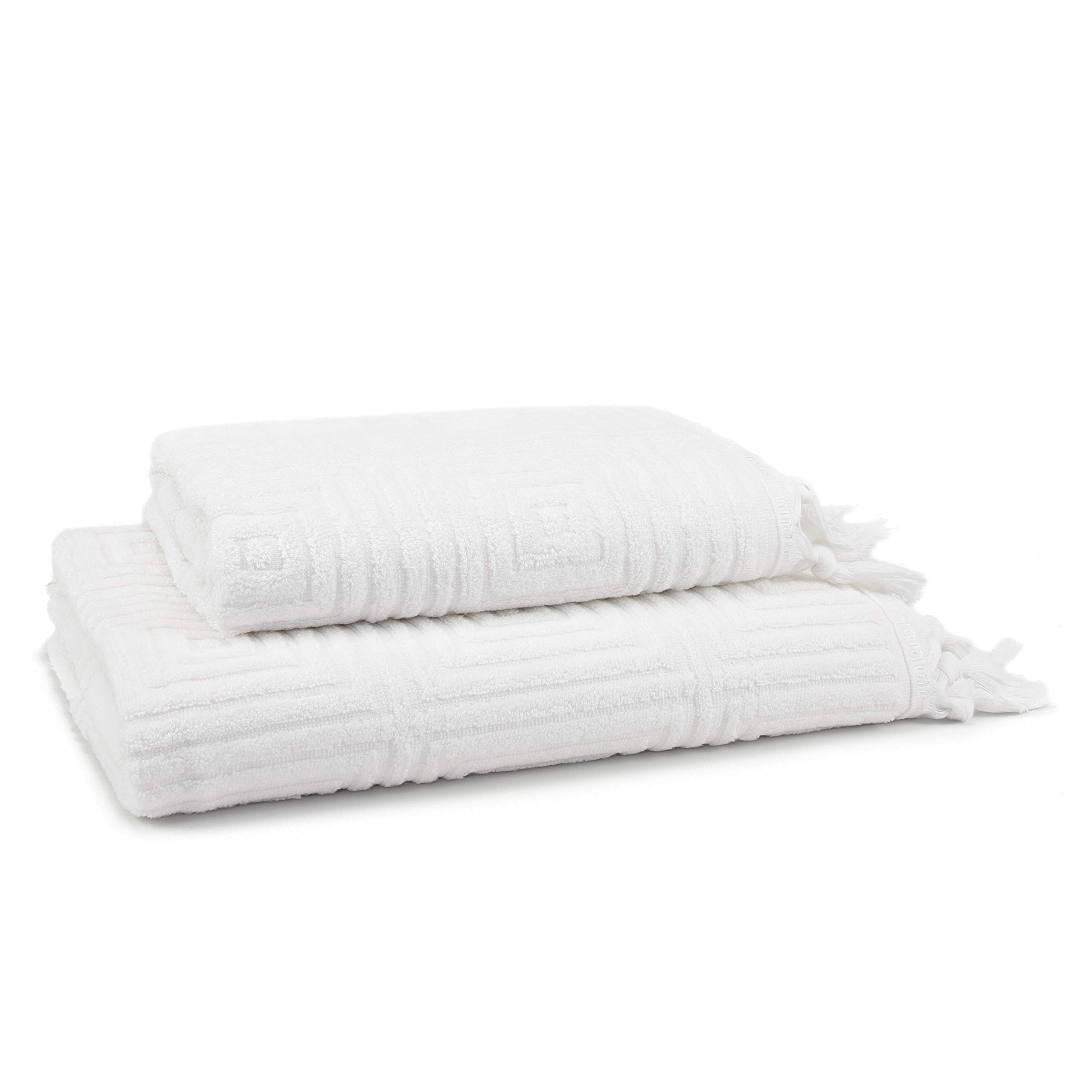 Premium Bamboo Rayon Towel Set - 1 Bath Towel & 1 Hand Towel - Ultra Soft & Absorbent - Eco-Friendly Luxury Bath Linens - Perfect for Spa, Bathroom & Guest Use (White)