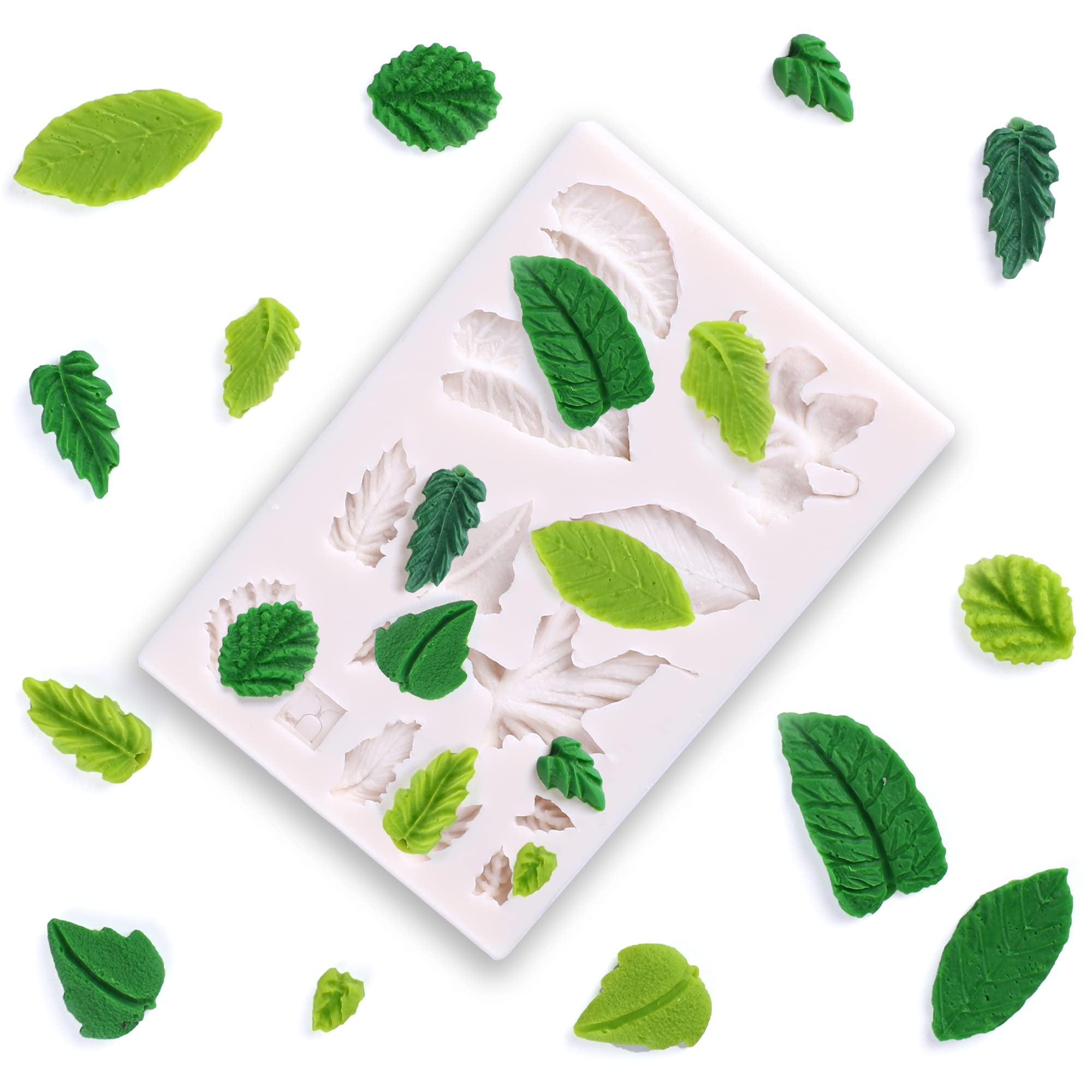 14-Cavity Puocaon Leaves Silicone Molds for Polymer Clay Jewelry Making - 0.5~1.3 Inch Leaf Shapes (Perfect for DIY Earrings, Pendants & Botanical-Themed Crafts)