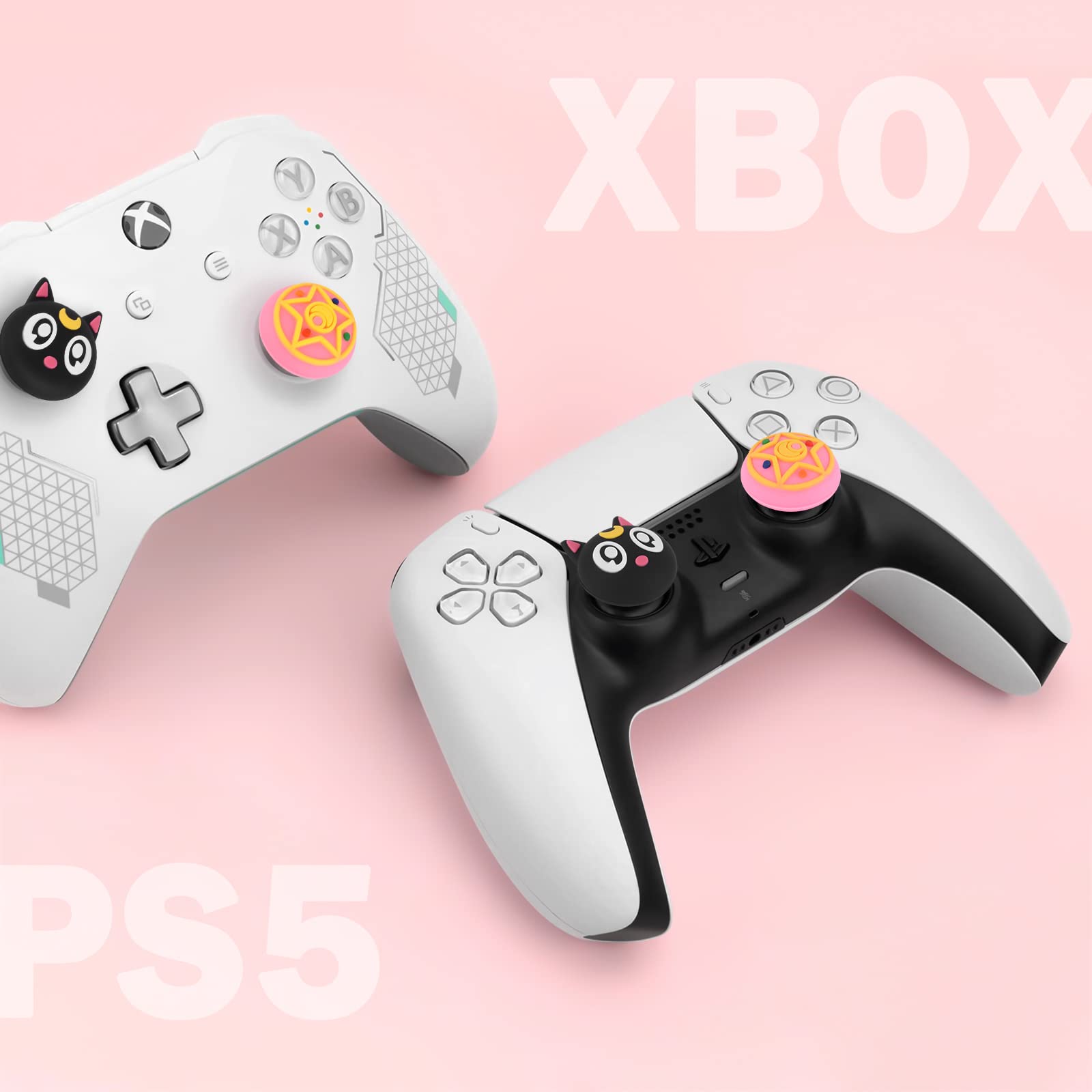 DLseego Carino Thumbstick Caps - Silicone Grip Cover for PS5/PS4/Xbox 360/Xbox One Controller (4 PCS, Black Cat Sailor Theme) - Anime Style Joystick Protectors for Enhanced Gaming Comfort & Precision