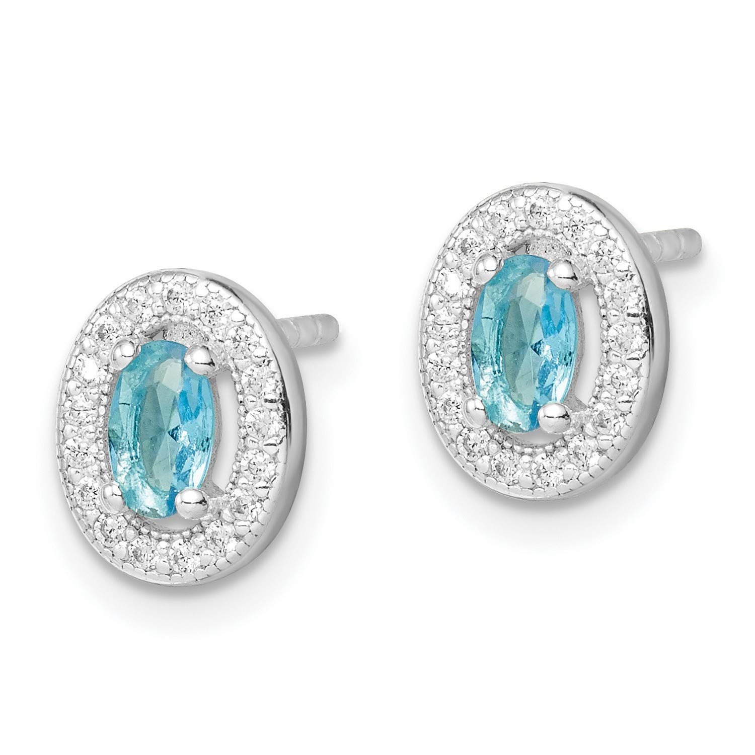 Sterling Silver Blue and White CZ Oval Stud Earrings 9x8 mm - Elegant Jewelry for Women, Perfect for Parties, Weddings & Everyday Wear