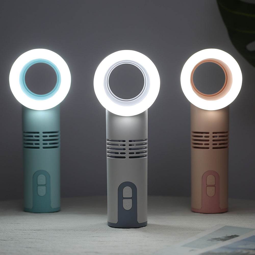 Portable Bladeless USB Fan with LED Light - Quiet Cooling Fan for Office, Home & Travel - USB Powered Desktop Fan for Computer, Bedroom & Outdoor Use