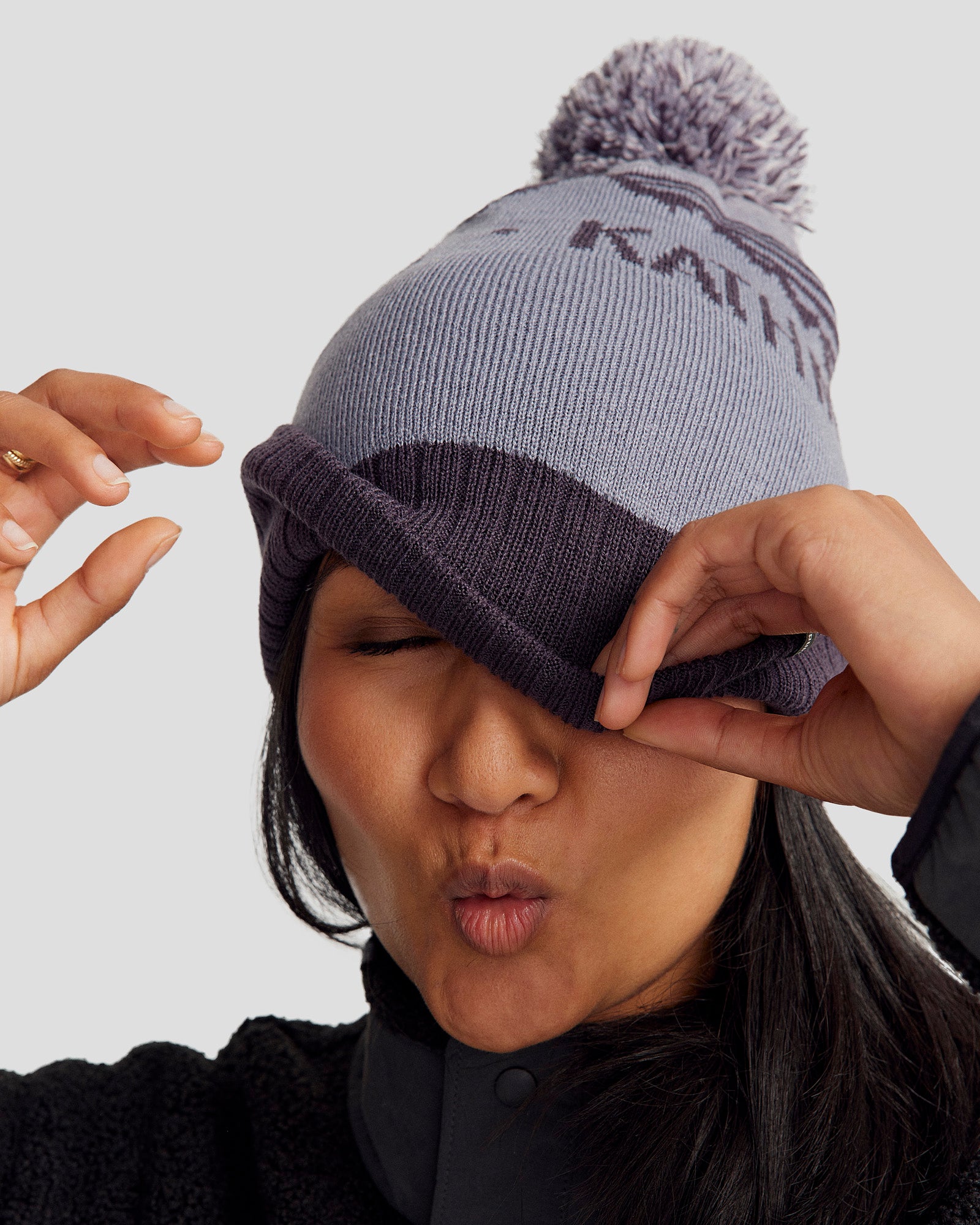 MTN Skies Pompom Beanie - Soft Winter Hat for Women & Men, Hazey Orbit Design - Perfect for Skiing, Snowboarding & Cold Weather Activities