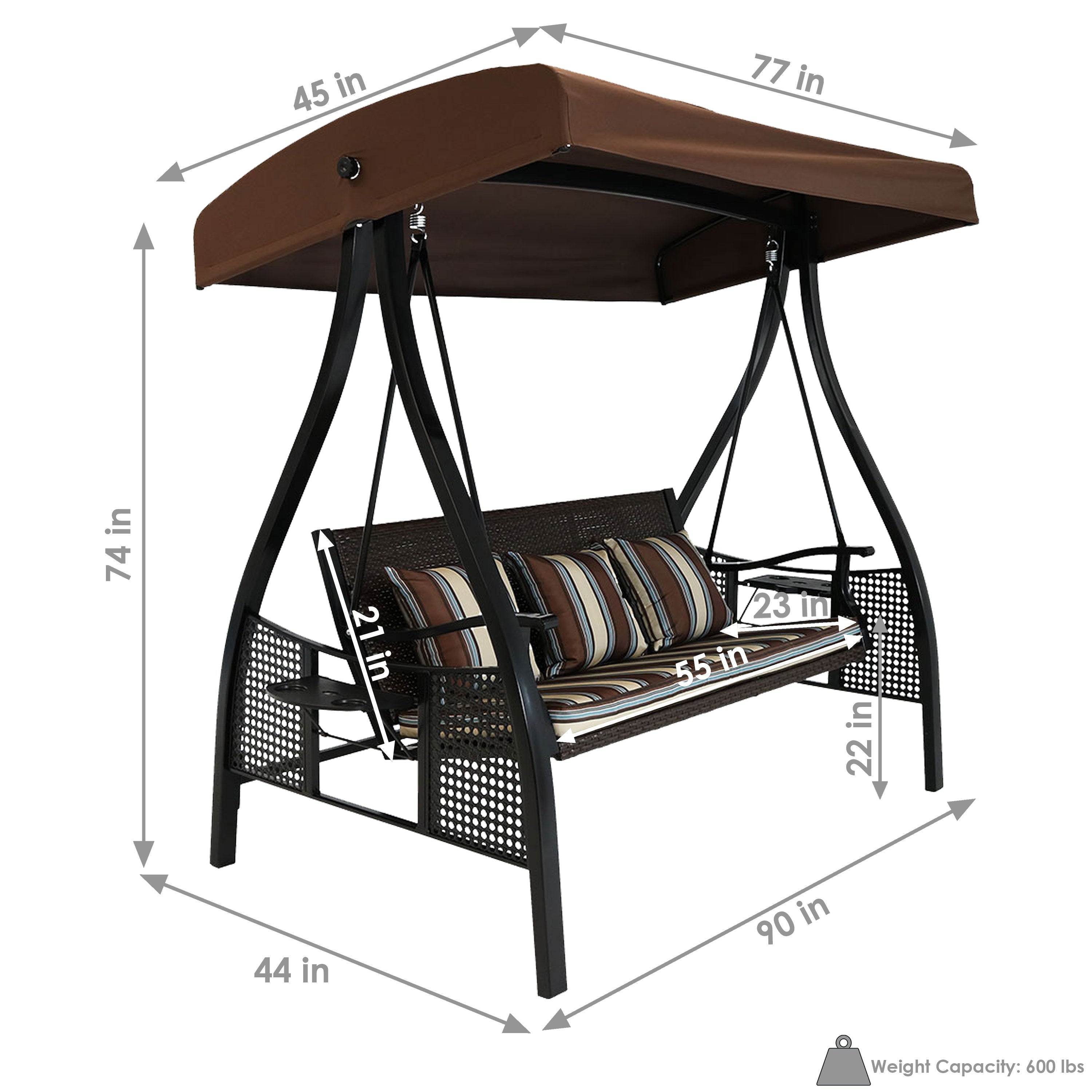 Sunnydaze Deluxe 3-Person Outdoor Patio Swing with Adjustable Canopy & Side Tables - Perfect for Backyard, Garden, or Porch Relaxation