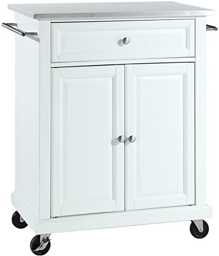 Crosley White Kitchen Island with Stainless Steel Top - Stylish Mobile Kitchen Cart for Small Spaces, Meal Prep & Extra Storage - Perfect for Apartments, Dorms & Compact Kitchens