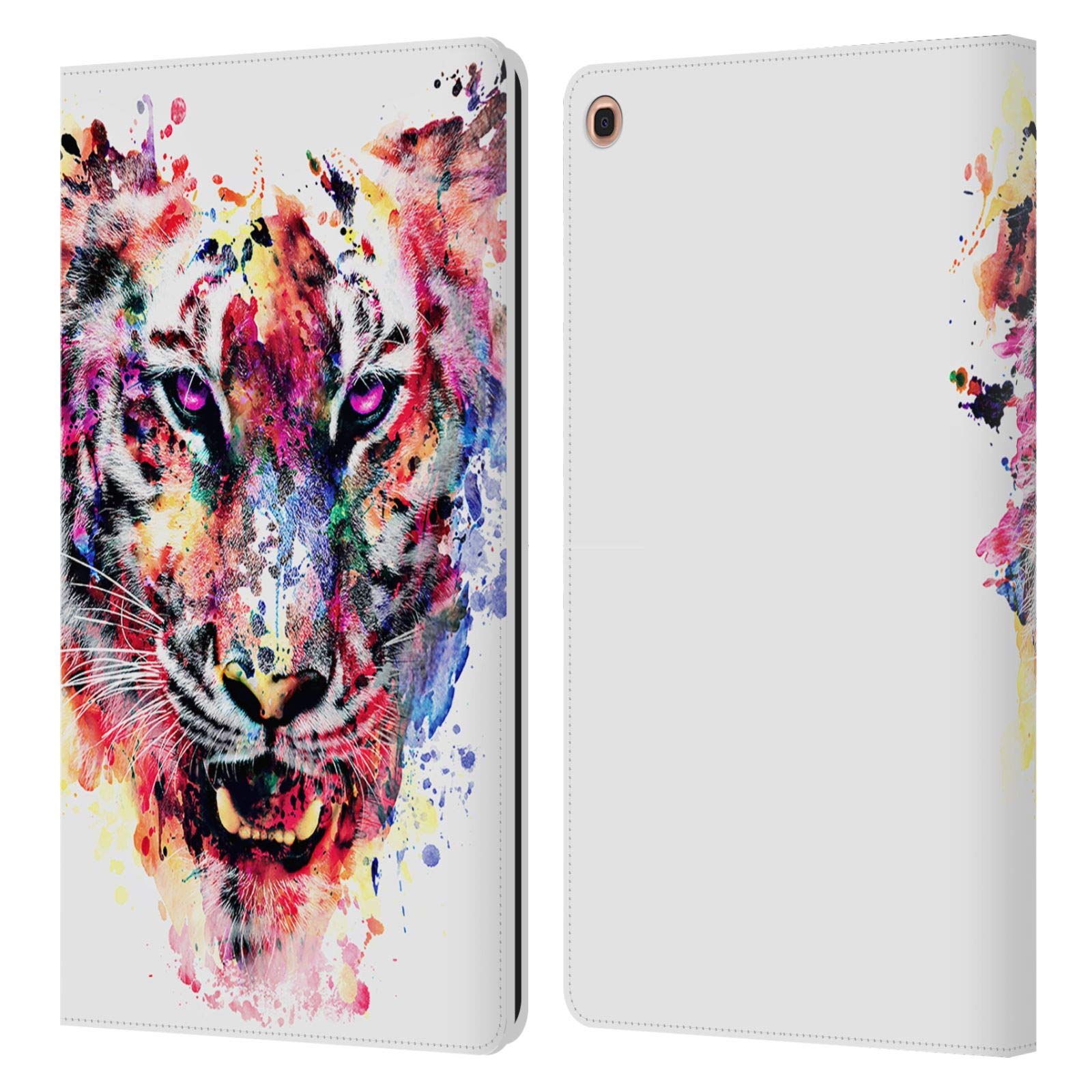 Head Case Designs Officially Licensed Riza Peker Eye of The Tiger Genuine Leather Book Wallet Case Cover for Samsung Galaxy Tab A 10.1 2019 - Perfect for Work, Travel & Daily Protection