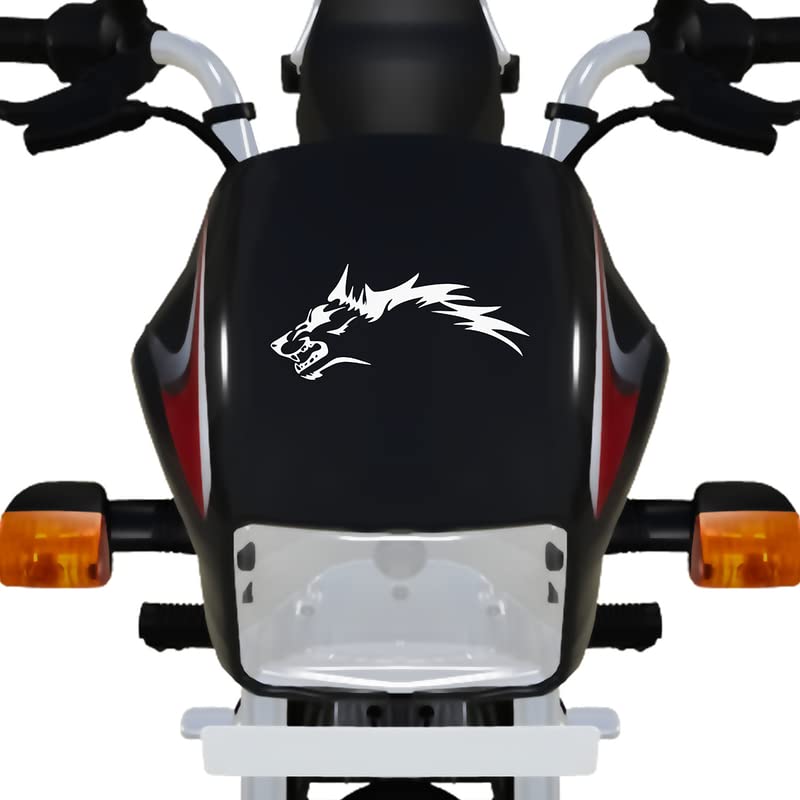 Dikoria Wolf Bike Sticker - 6x6 Inch White Vinyl Decal for Racer Bikes, Sports Bikes, Scooters & Motorcycles | Premium Waterproof Decoration for Helmets, Laptops & Vehicles | Perfect for Racing Enthusiasts & Outdoor Adventures