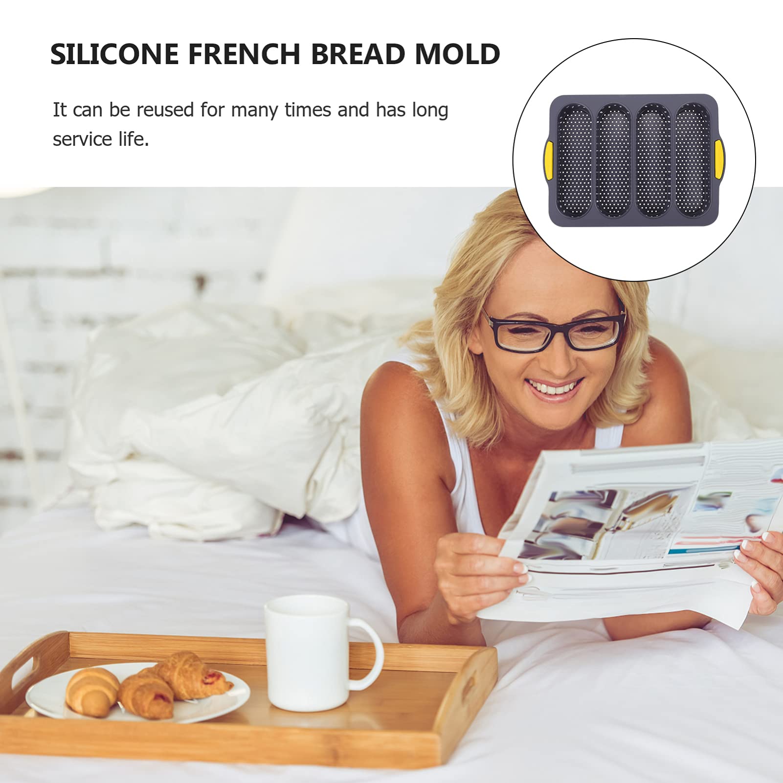 Non-Stick Silicone Baguette Pan - 4-Wave Perforated French Bread Baking Mold for Baguettes, Loaves & Ciabatta | Perfect for Homemade Sandwiches, Toast & Artisan Bread Baking