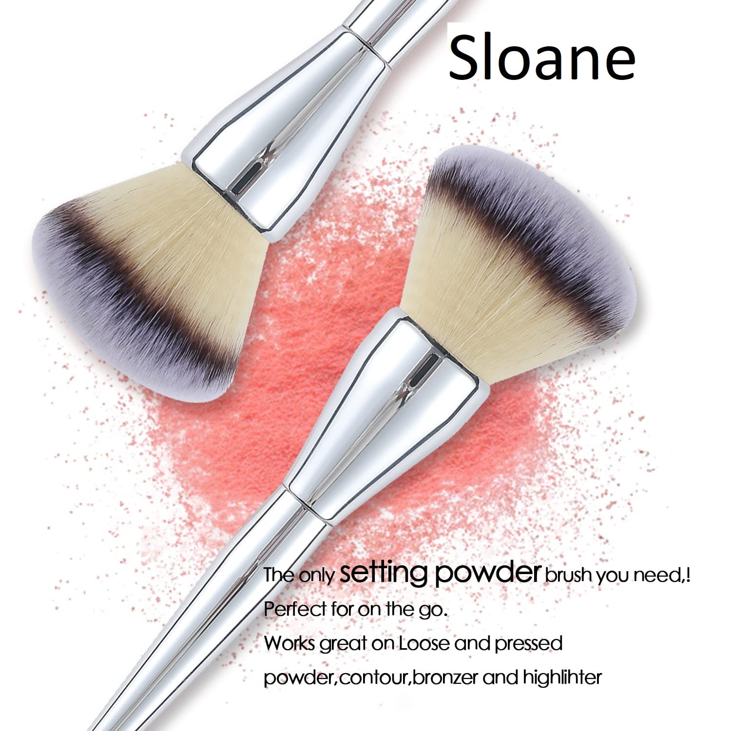 Premium Sloane Large Powder Foundation Brush - Fluffy Synthetic Kabuki Makeup Brush for Pressed & Loose Powder, Liquid Foundation - Perfect for Blending, Buffing & Full Coverage - Ideal for Professional Makeup Application & Everyday Beauty Routine