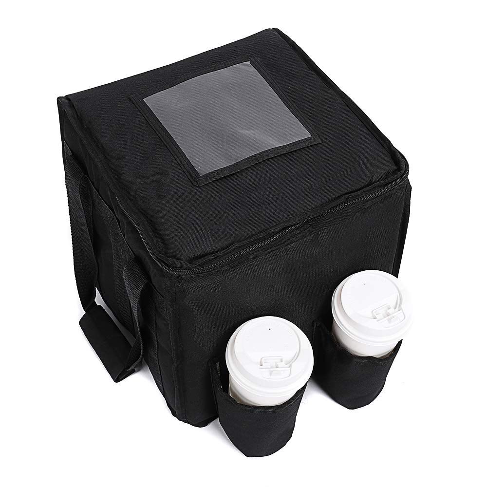 Large Insulated Food Delivery Bag with Cup Holders | Foldable Pizza Delivery Bag | Heavy Duty Thermal Grocery Bag for Camping, Catering & Restaurants | Perfect for Hot/Cold Food Transport & Outdoor Picnics