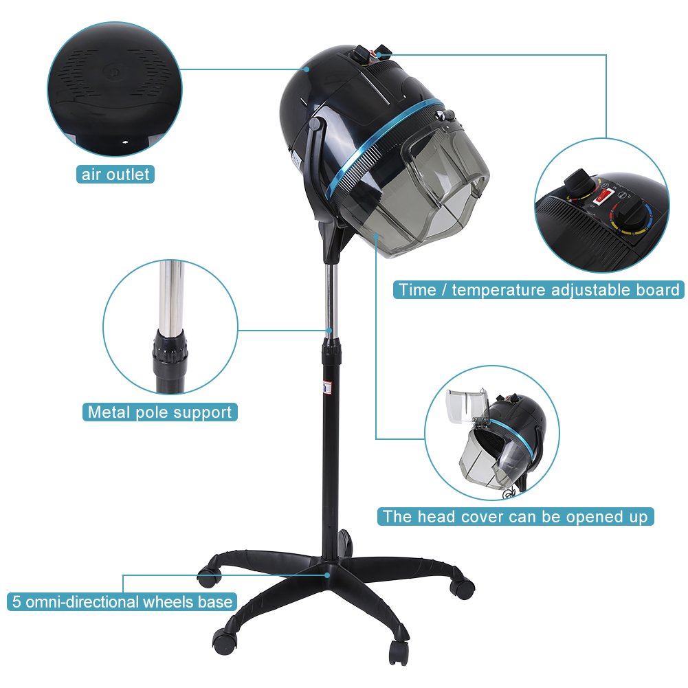 Professional Adjustable Hooded Hair Dryer with Timer & Wheels - Microdermabrasion Salon Equipment for Home & Spa Use - Perfect for Hair Treatments, Styling & Beauty Therapy