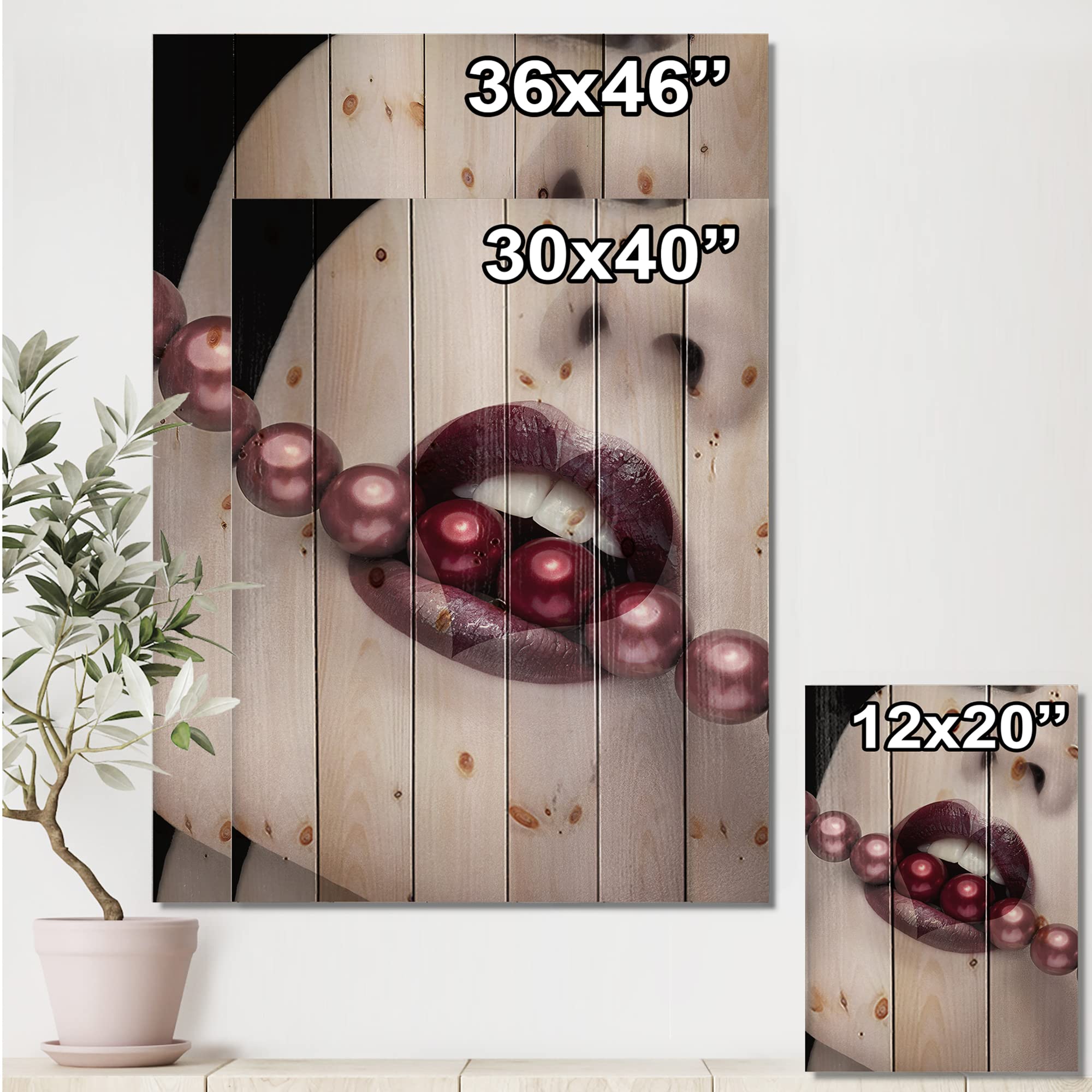 Heart Pearl Lips Wood Wall Art - Purple Contemporary Decor for Living Room