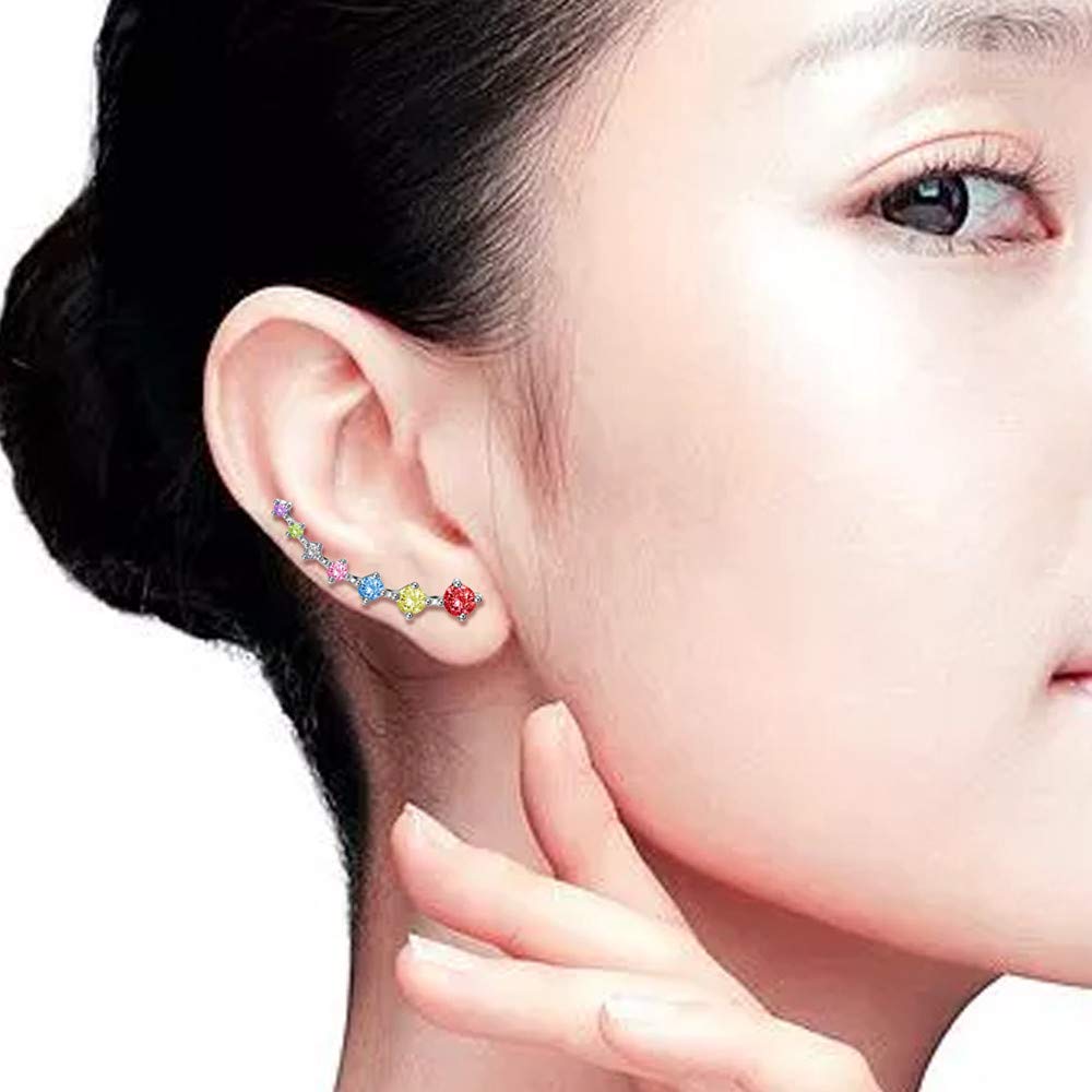 Stylish Cubic Zirconia S925 Sterling Silver Crawler Earrings for Women - Hypoallergenic Crystal CZ Studs, Fashionable Climbers Cuff Wrap Pierced Earrings - Perfect Gift for Birthday, Sister & BFF - Great for Parties, Date Nights & Special Occasions