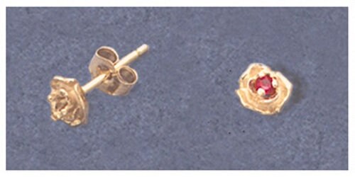 Sterling Silver or 14K Gold Birthstone Earrings Set - 2 Round 4mm Rose Accented Gemstone Stud Earrings for Women - Perfect Gift for Birthday, Anniversary & Special Occasions