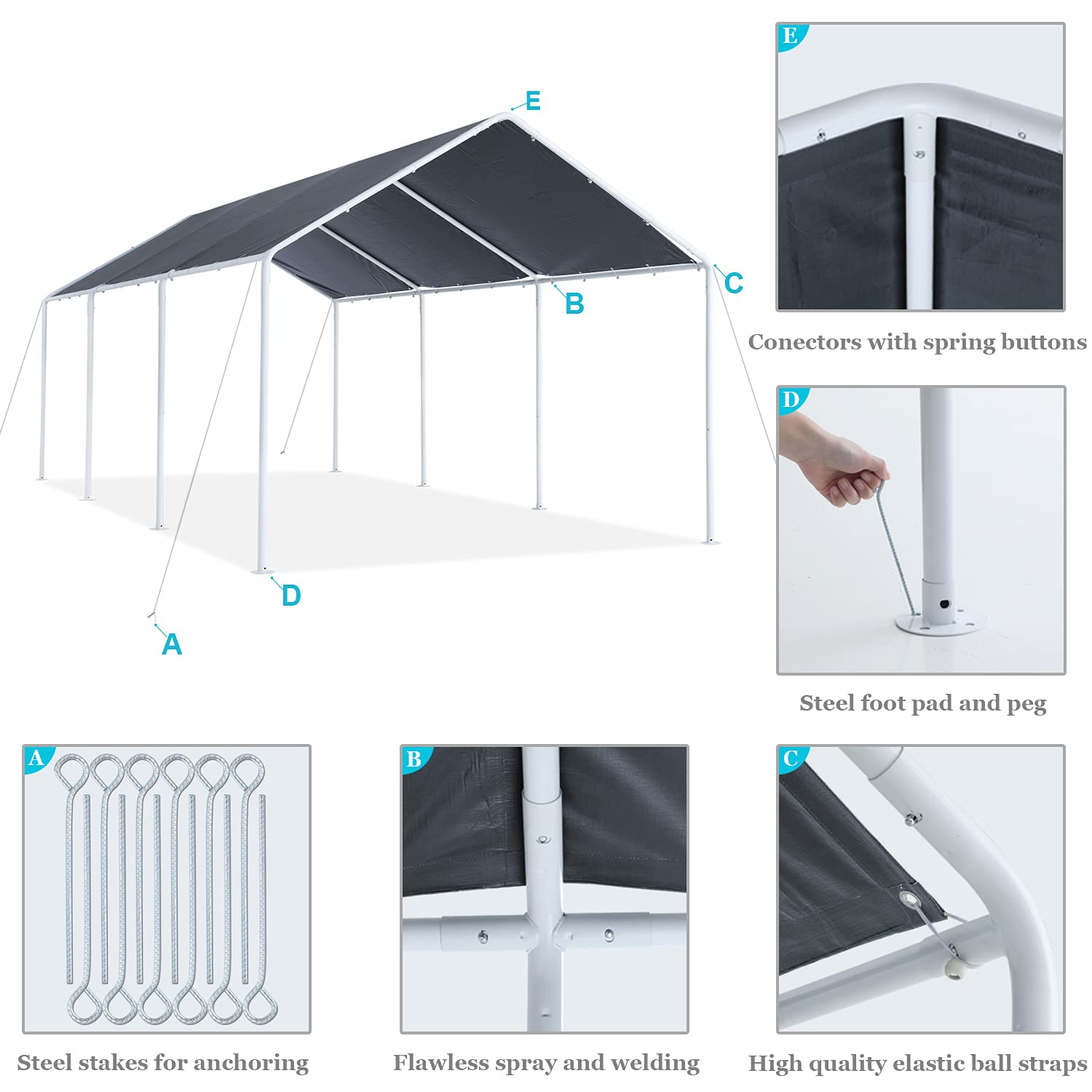 ABCCANOPY 10x20 FT Heavy Duty Carport Garage Shelter - Waterproof Canopy Tent for Cars, Boats, RV, Outdoor Parties & Events (Gray) - Perfect for Backyard, Driveway & Commercial Use