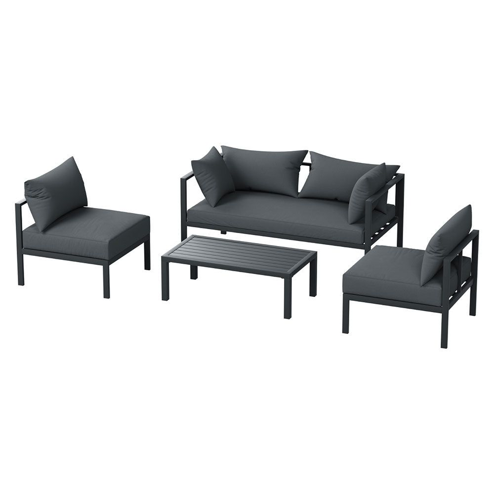 4-Piece Outdoor Patio Furniture Set - Aluminum 4-Seater Sofa with Cushions in Charcoal - Perfect for Backyard, Garden, and Poolside Relaxation