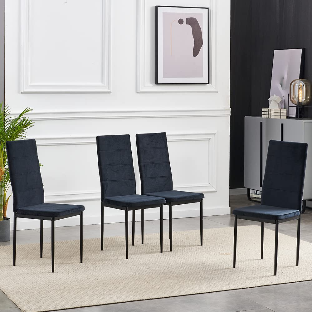 5-Piece Modern Square Grey Glass Dining Table Set with 4 Black Velvet Chairs - Kitchen & Dining Room Furniture for Small Spaces - Perfect for Apartments, Breakfast Nooks and Cozy Family Meals