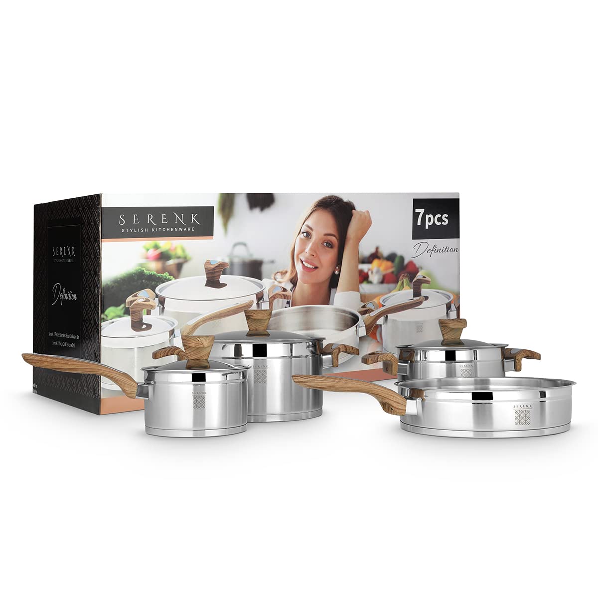 Premium 7-Piece Stainless Steel Cookware Set - Non-Toxic, Non-Stick, Induction Compatible Pots & Pans with Lids - PFAS & PFOA Free - Perfect for Home Cooking, Professional Kitchens & Healthy Meal Prep