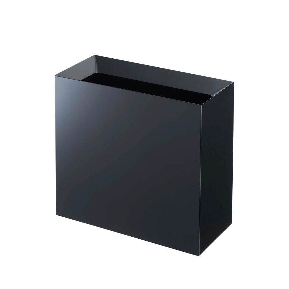 YAMAZAKI Tower Rectangular Trash Can - 12L Stainless Steel Waste Bin with Lid, Black | Modern Kitchen & Office Garbage Bin for Home & Workplace