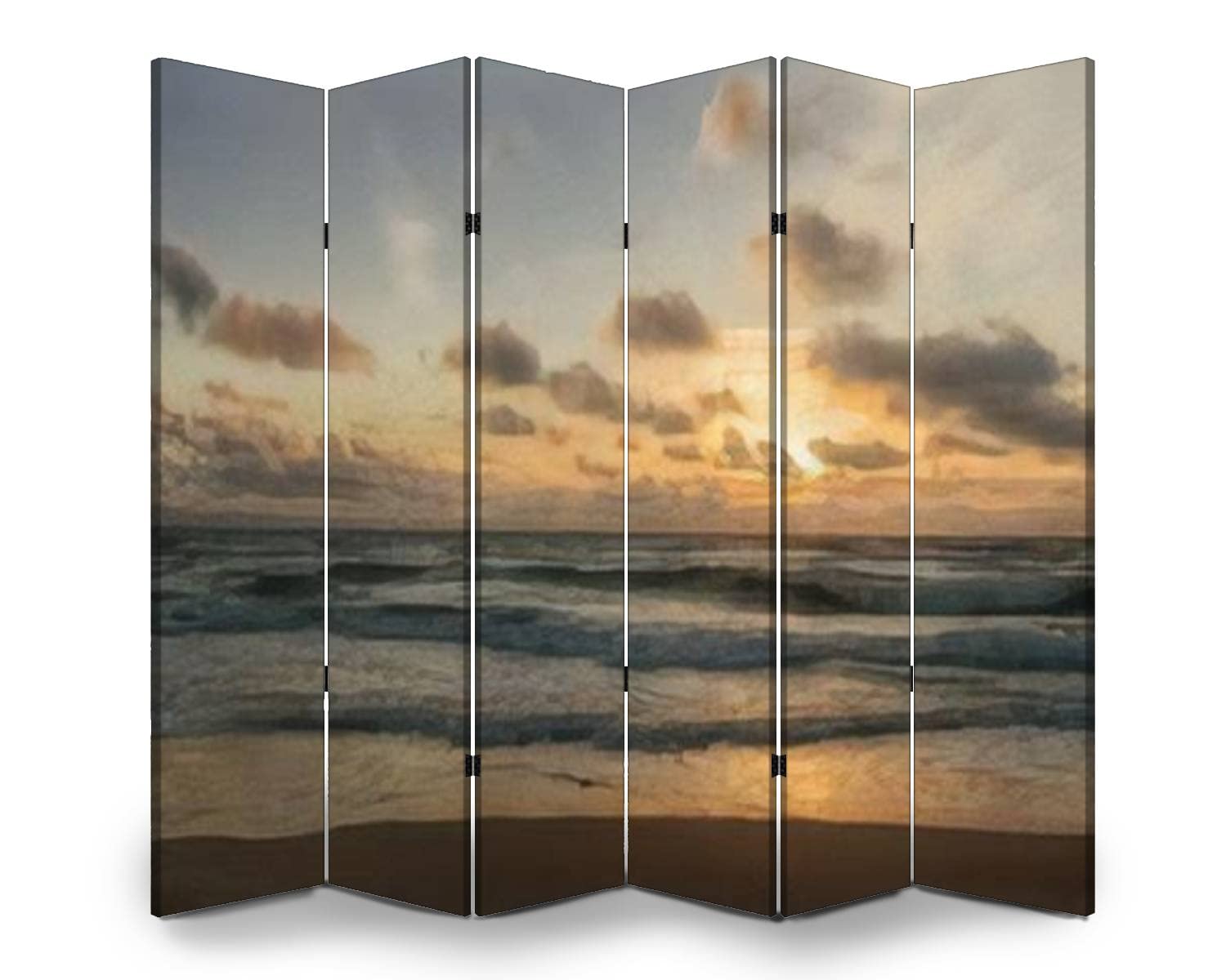 Black Sea Gold Sunset Folding Room Divider Screen - Freestanding Privacy Partition for Indoor & Outdoor Use | Bedroom Separator, Office Divider, Event Space Screen