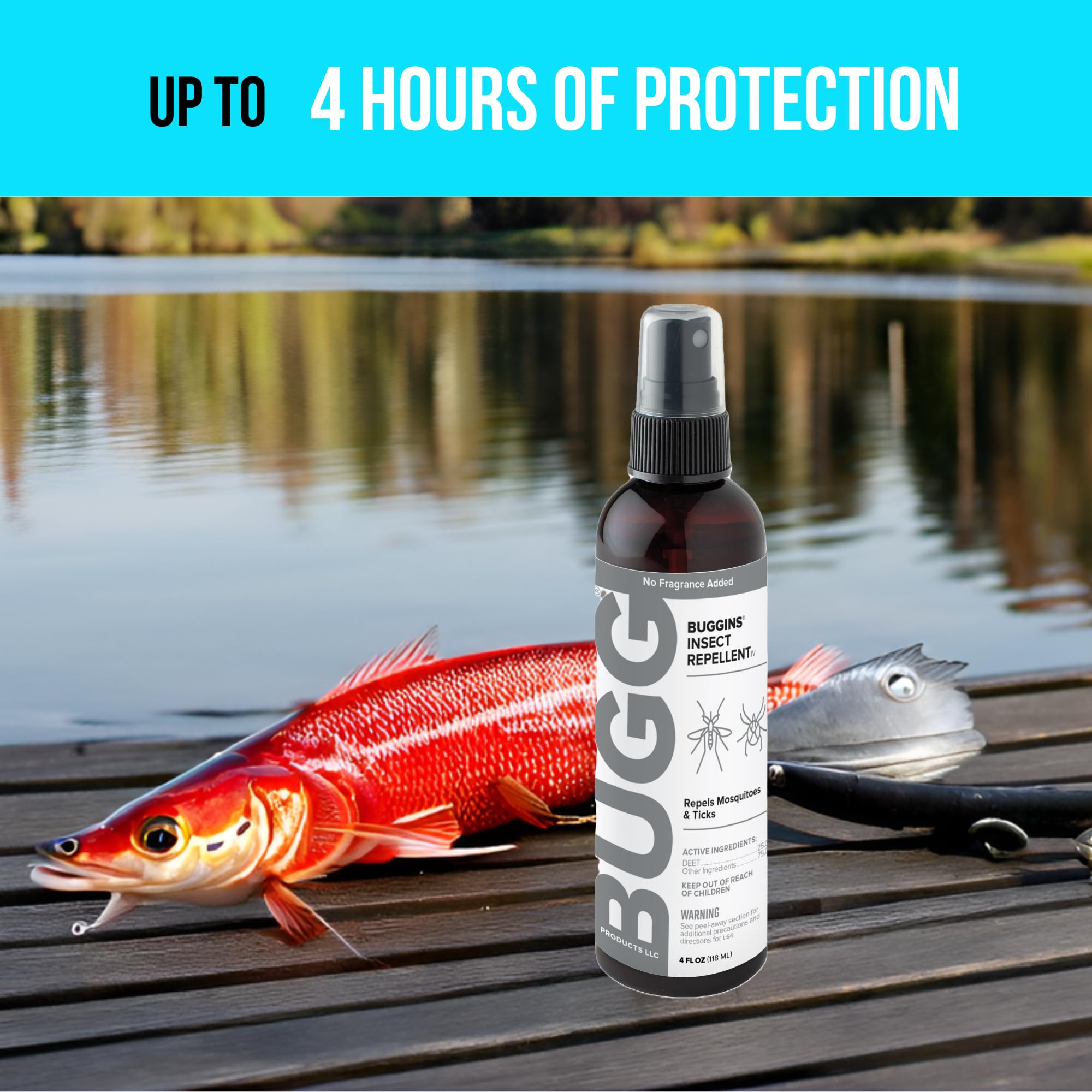 BUGGINS IV No Fragrance Added Insect Repellent Spray - 25% DEET Formula for Mosquitoes, Gnats, Ticks & Biting Flies - 4 oz Pump Bottle - Ideal for Camping, Hiking & Outdoor Activities