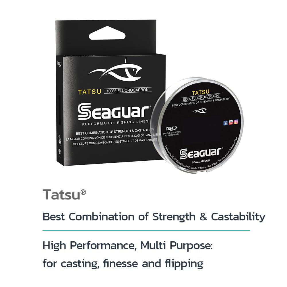 Seaguar Tatsu 100% Fluorocarbon Fishing Line - Clear, Strong & Abrasion Resistant for Casting & Live Bait - Multiple Sizes (Ideal for Freshwater & Saltwater Fishing, Bass, Trout & More)